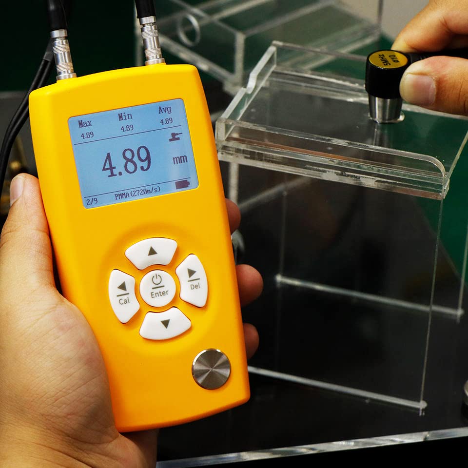 Digital Ultrasonic Thickness Gauge - 0.8-350mm (0.03-13.77in) Range, 0.01mm Resolution - Metal, Plastic, Ceramic & Glass Thickness Tester - Industrial & DIY Material Measurement Device for Pipes, Tanks, Automotive Parts & Construction Materials