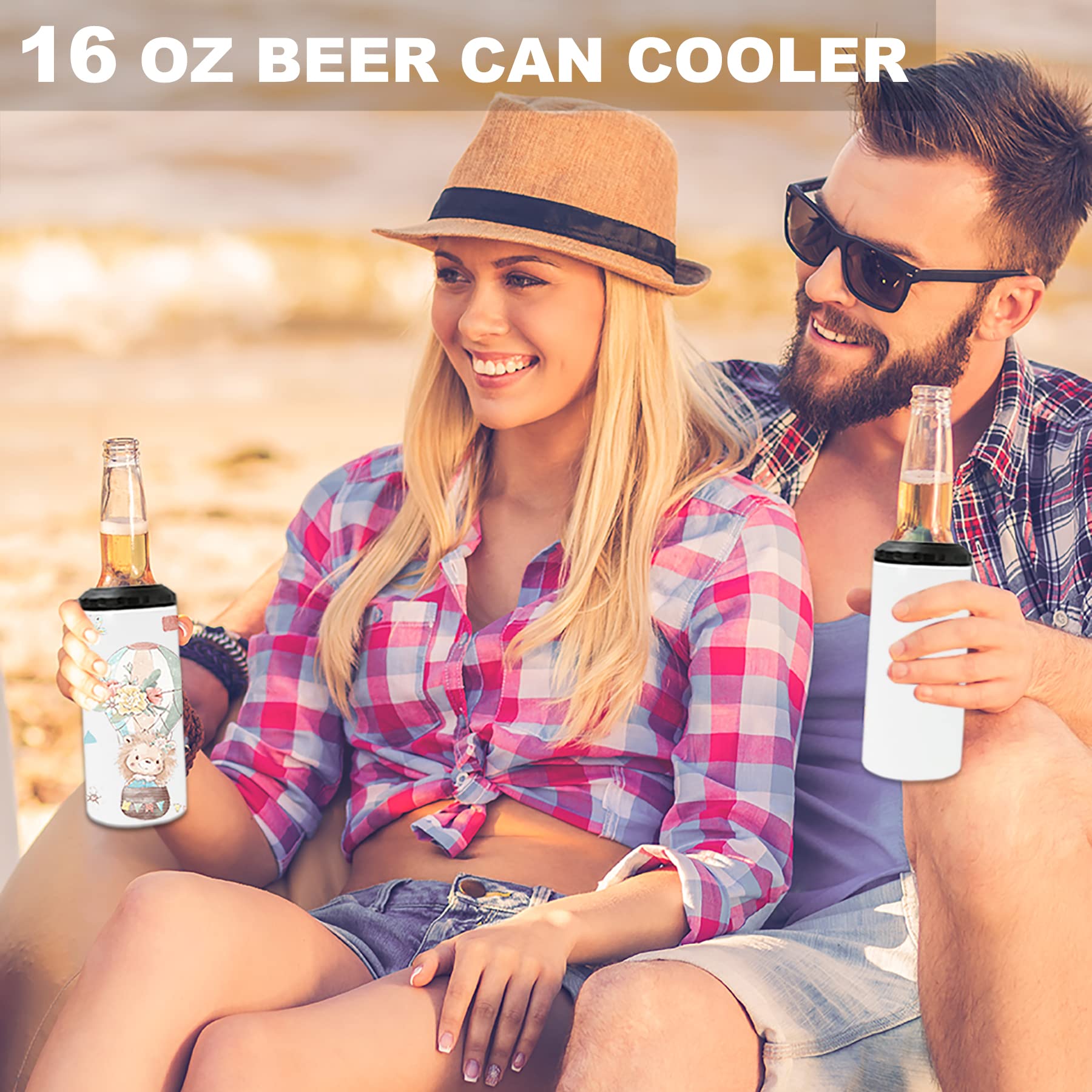 25 Pack 4-in-1 Insulated Stainless Steel Can Coolers - 16 oz Sublimation Ready Tumblers with Lids & Straws - Double Wall Vacuum Insulated Beer Can Holders - Bulk White Blank Tumblers for DIY Customization - Perfect for Parties, Camping & Outdoor Events