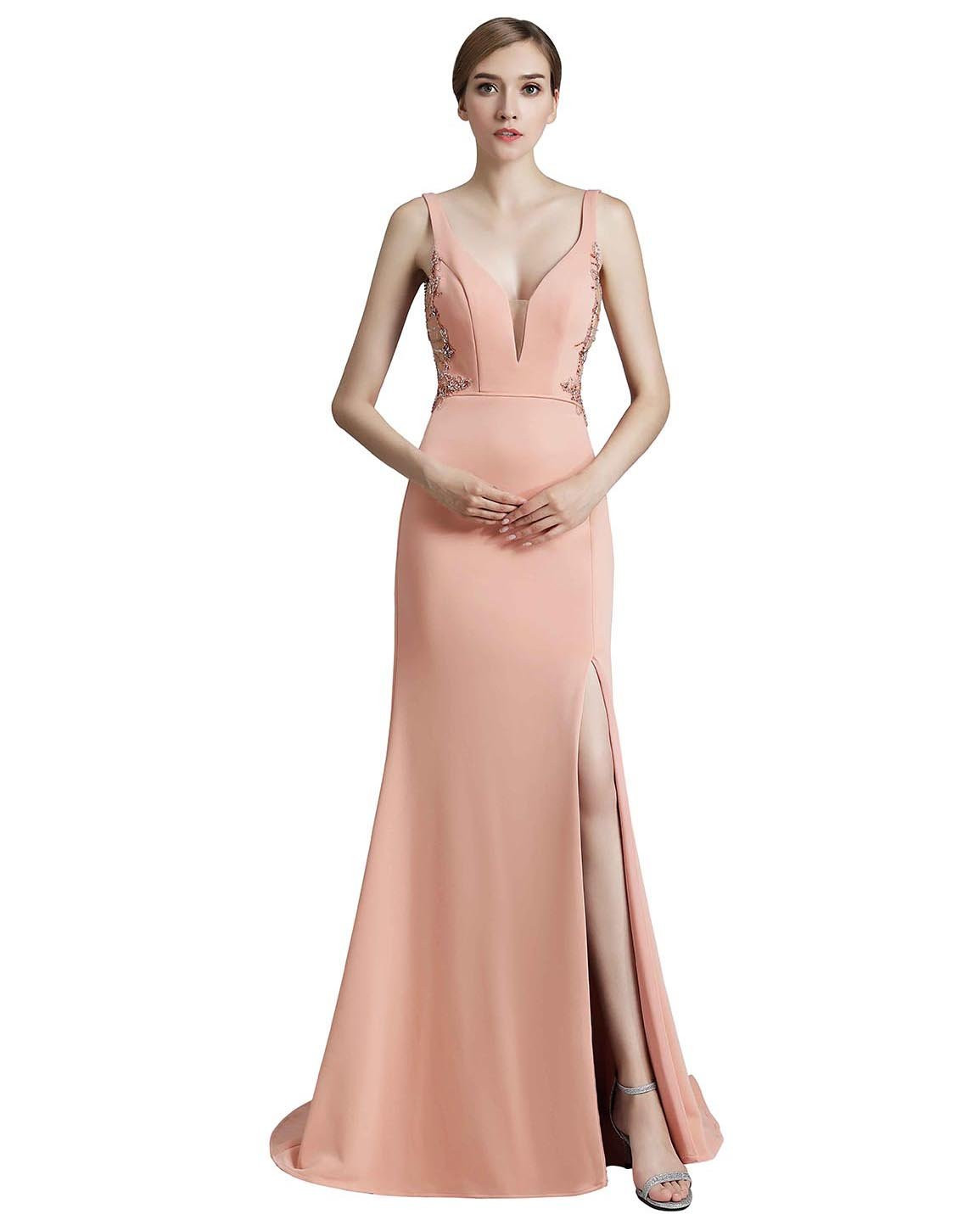 Belle House Women's V Neck Mermaid Evening Dress with Spaghetti Straps - Floor Length Prom Party Gown with Side Slit | Perfect for Homecoming, Wedding Guest, and Formal Events 2021