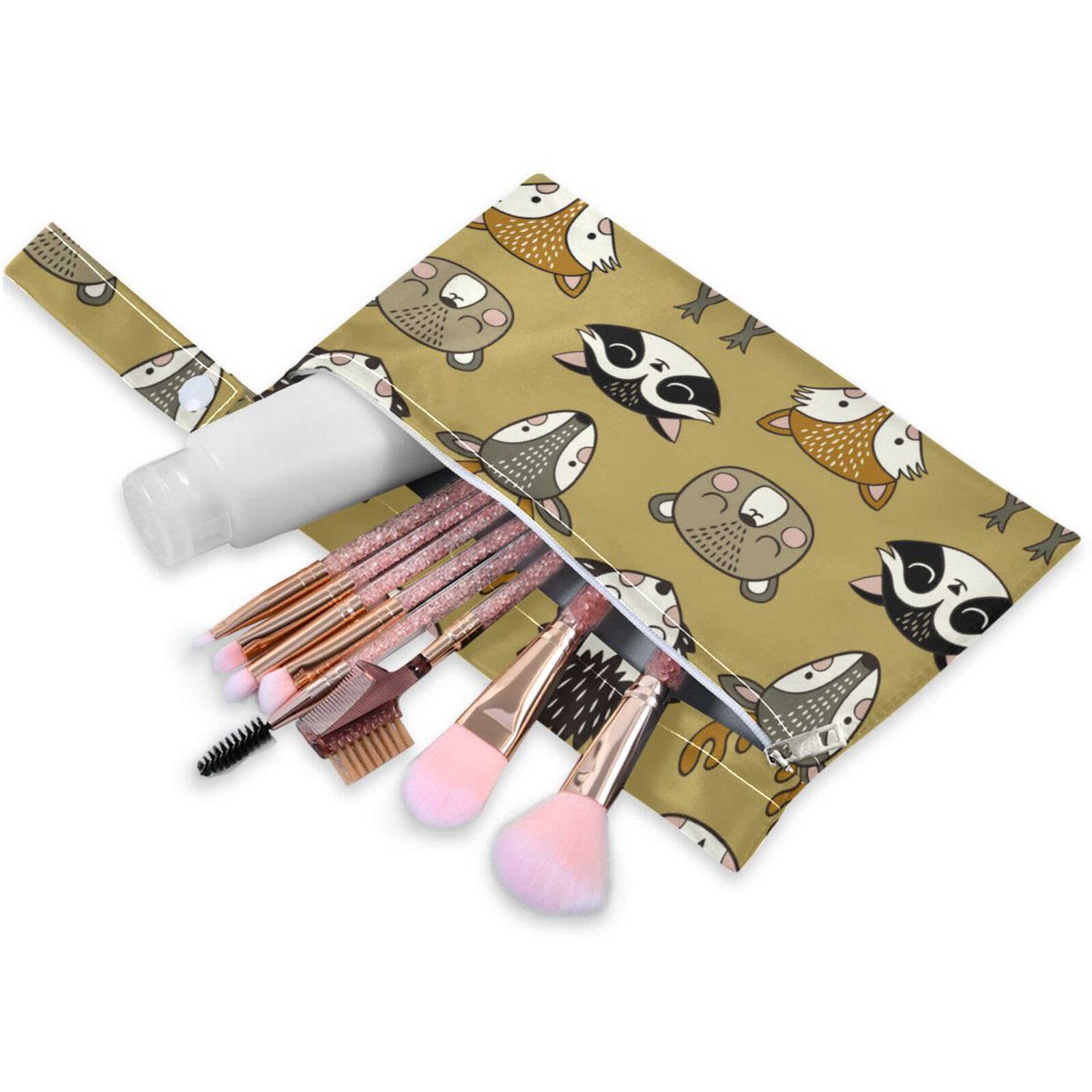 Waterproof Reusable Wet Dry Bags with Two Zippered Pockets - Cute Woodland Animals (Owl & Bear) Design - Perfect for Baby Diapers, Swimsuits & Dirty Clothes - Ideal for Travel, Beach, Pool & Gym - 2 Pack Baby Stroller Accessories & Storage Solution