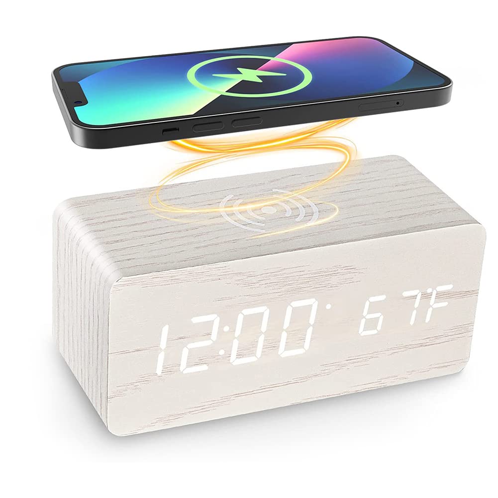 SPORTARC Wireless Charging Alarm Clock with Dimmable LED Display, Dual Alarm, USB Charger - Bedside Clock for iPhone & Android - Perfect for Bedroom, Office, Travel