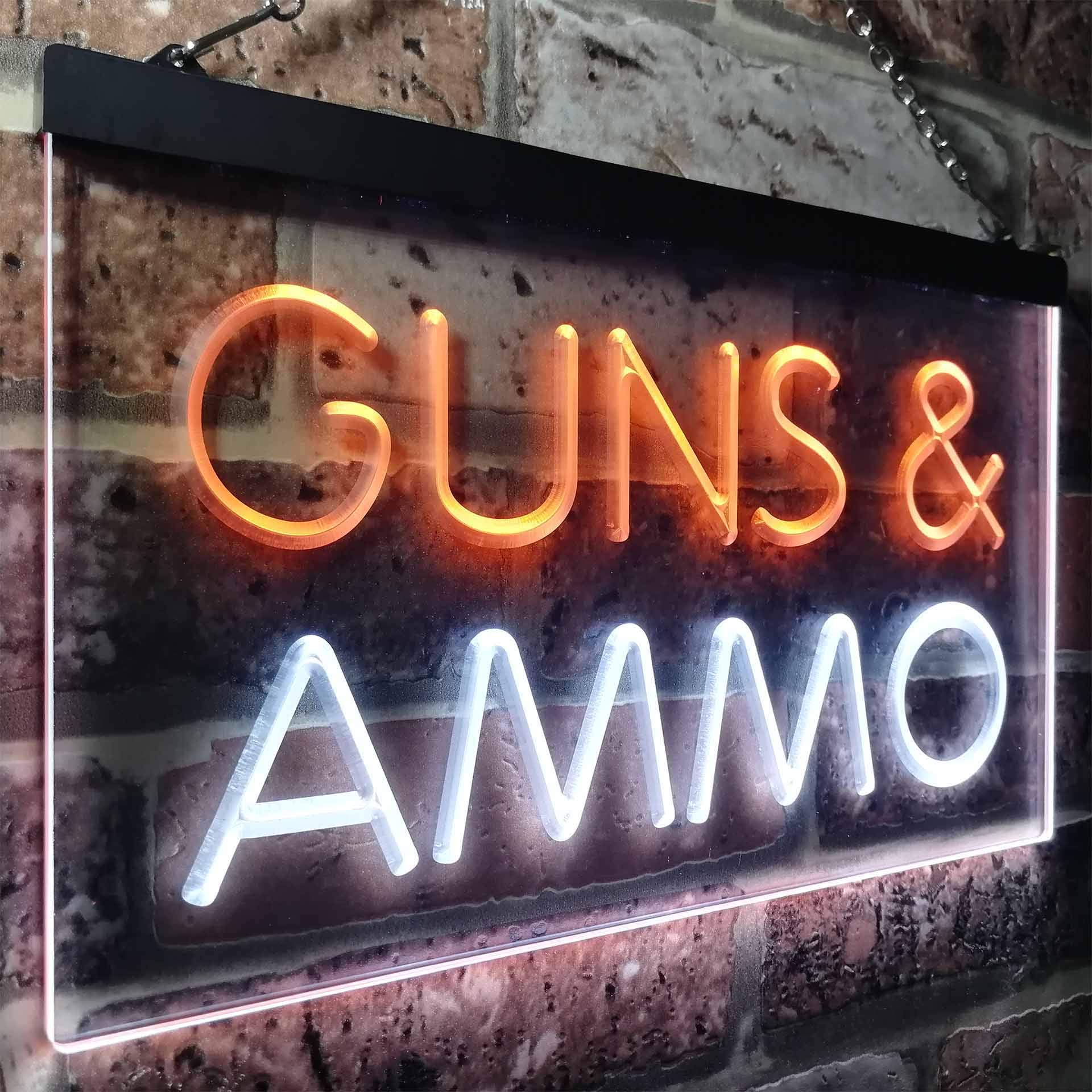 ADVPRO Guns & Ammo LED Neon Sign - White & Orange for Bar & Man Cave