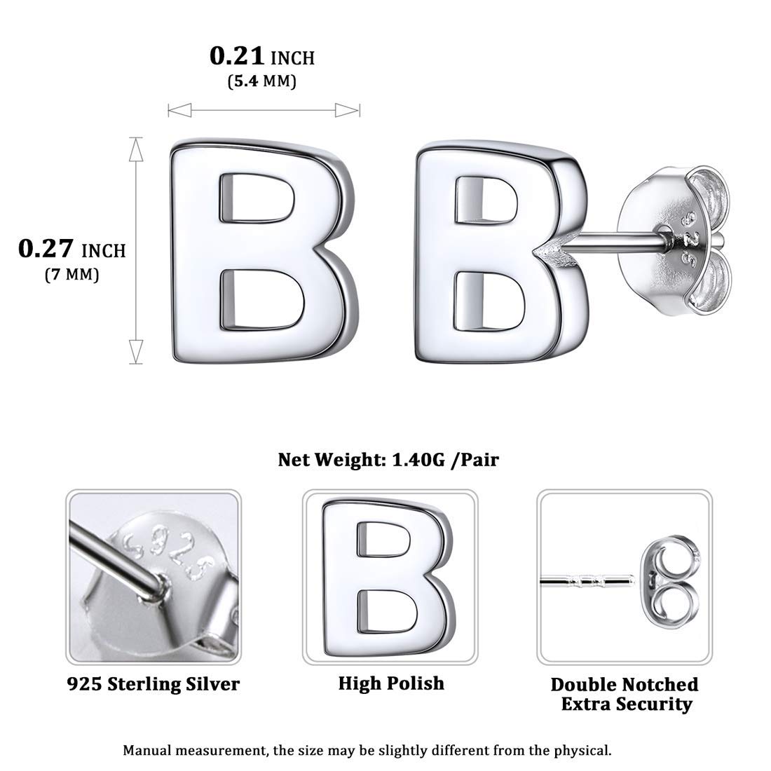 Hypoallergenic 925 Sterling Silver Initial Letter Stud Earrings for Women - Tiny A-Z Alphabet Earrings for Sensitive Ears | ChicSilver Simple Studs with Gift Box | Perfect for Everyday Wear, Gifts & Special Occasions