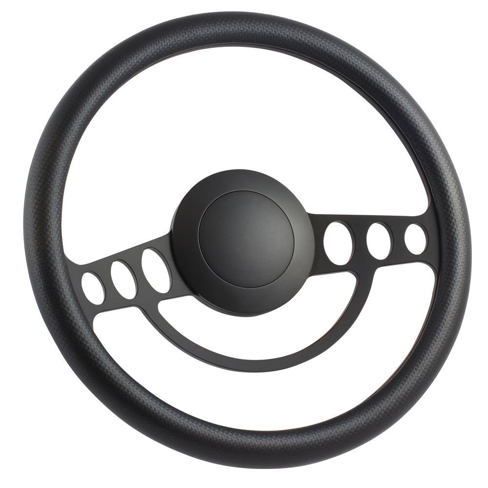 ForeverSharp 14 Inch Black Carbon Fiber Steering Wheel Cover - 9 Hole Classic Design Half Wrap for Cars & Trucks - Upgrade Your Vehicle Interior Style & Grip