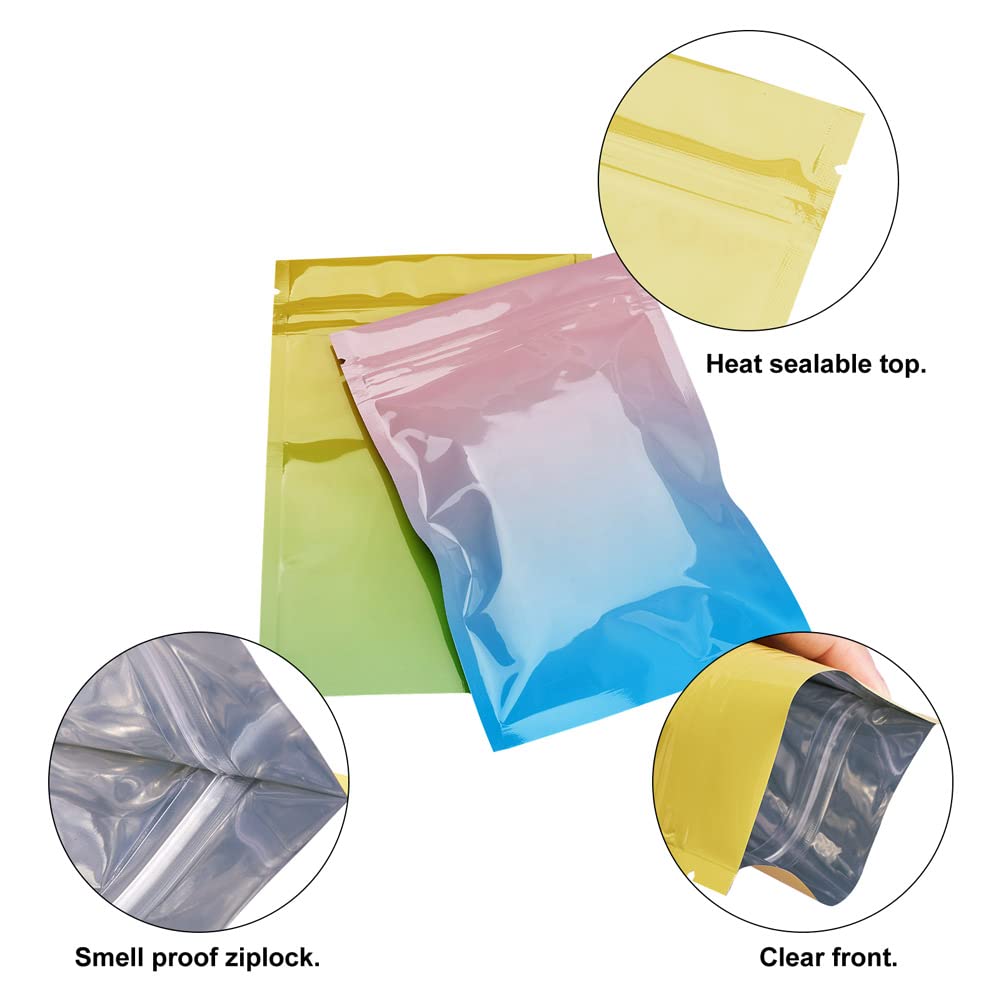 90PCS Rectangle Zip Lock Plastic Bags - Resealable Aluminum Foil Food Storage Bags | 6 Colors Small Poly Bags | Reusable Self Sealing Bags for Beads, Jewelry, Candies, Cookies, Coffee Beans & Snacks | Perfect for Kitchen, Pantry, Travel & Craft Organization