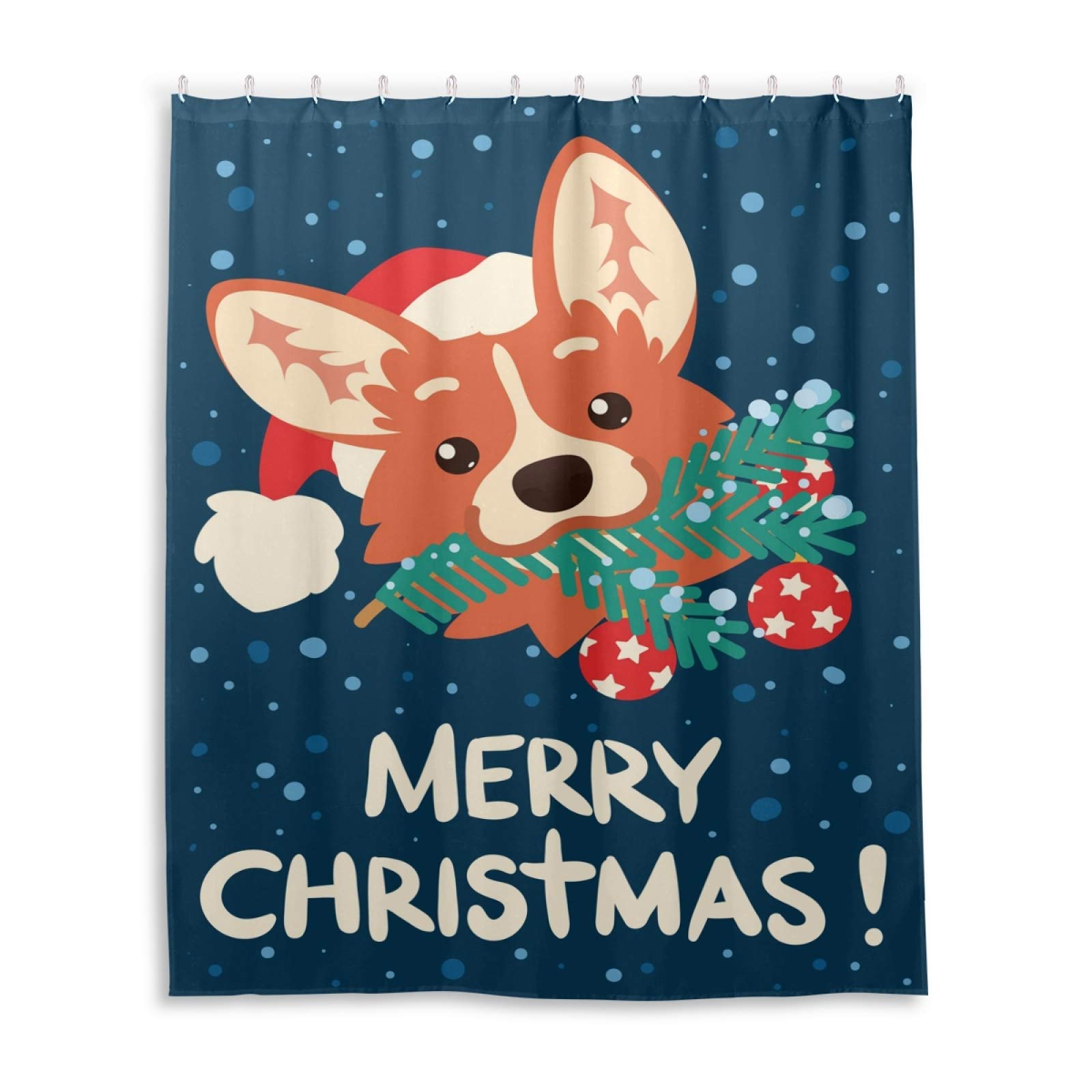 Blueangle Cute Corgi Dog Shower Curtain - Waterproof Bathroom Decor with Hooks, 60x72 Inches - Perfect for Christmas, Pet Lovers & Cozy Bathroom Makeover