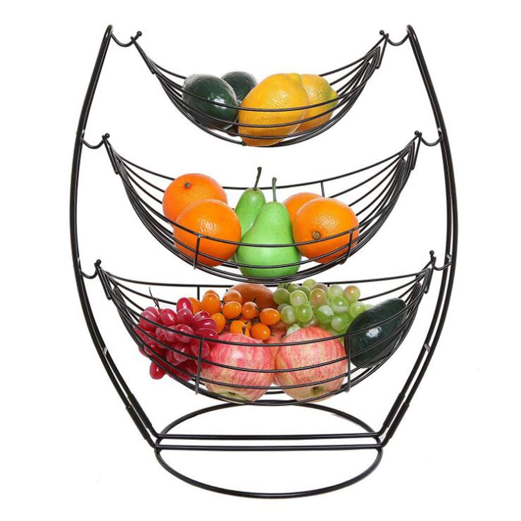 3-Tier Metal Fruit and Vegetable Storage Basket - Creative Drain Basket for Kitchen, Living Room, Dining Table | Perfect for Organizing Fresh Produce, Snacks, and Decor (Black)