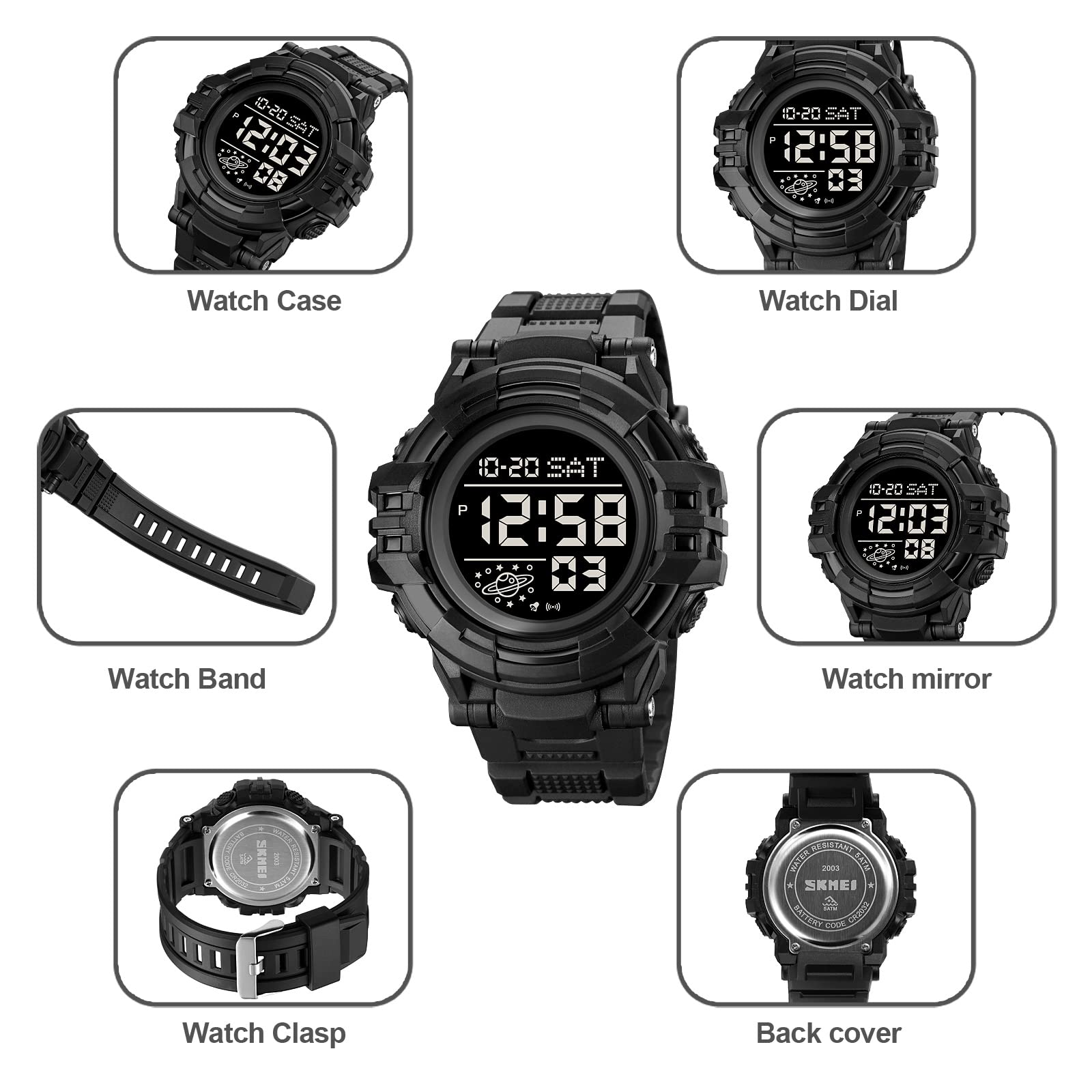 Gosasa Men's Digital Sports Watch - Waterproof LED Stopwatch with Countdown, 12/24 Hour Display & Multifunction for Running, Gym, Outdoor Activities | Perfect for Athletes & Fitness Enthusiasts