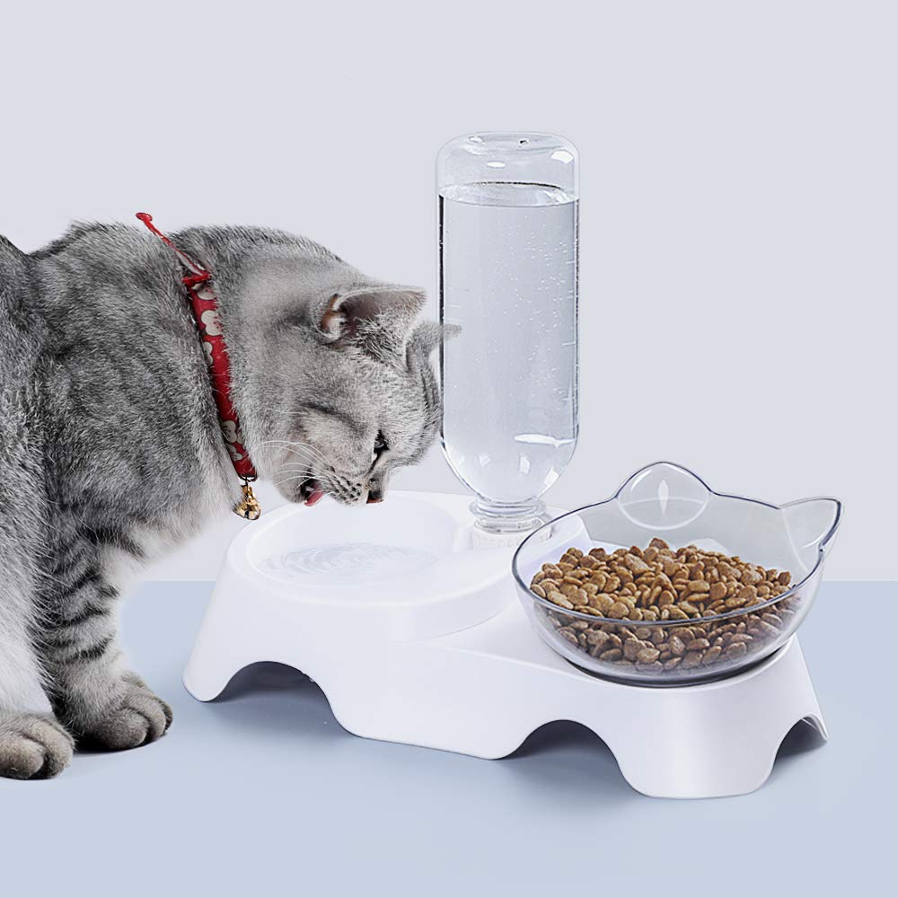MILIFUN Double Pet Bowls - 15° Tilted Dog and Cat Food & Water Bowl Set with Automatic Waterer Bottle for Small to Medium Pets | Perfect for Home, Travel, and Outdoor Use