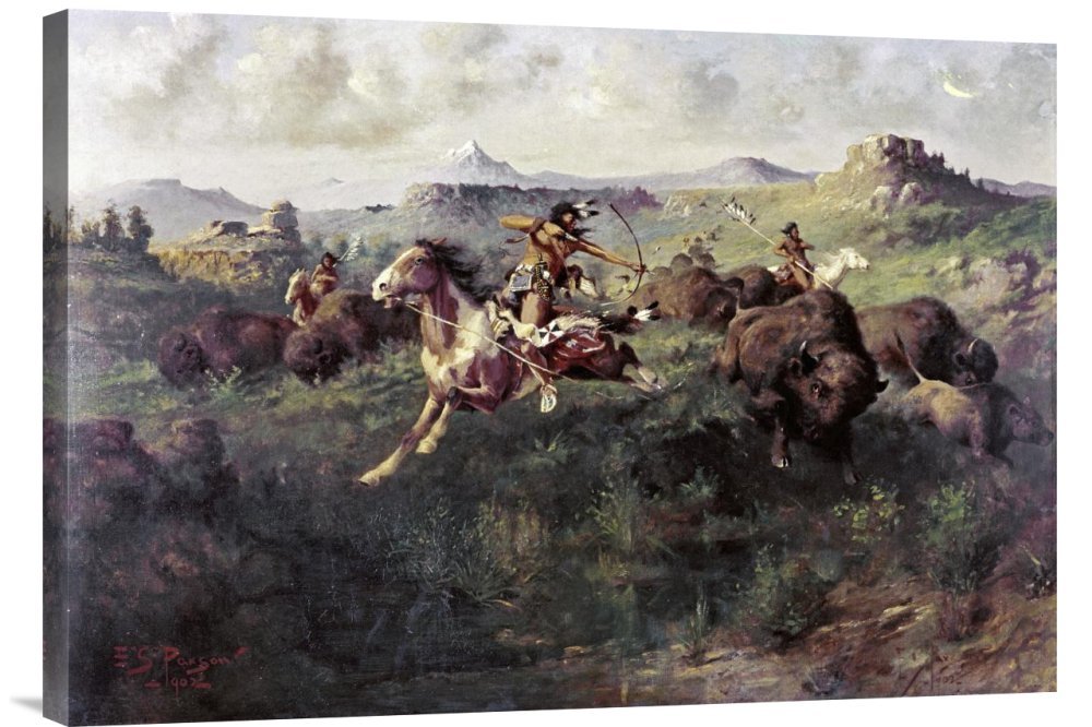 Edgar Samuel Paxson Buffalo Hunt Canvas Wall Art Print - Gallery Wrap Giclee for Western Decor | Perfect for Living Room, Bedroom & Office Wall Decor