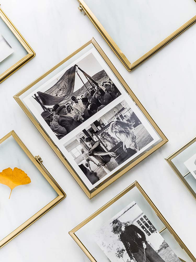 AceList 5x7 Metal Photo Frames Set of 3 - Gold Ornate Floating Glass for Tabletop Display