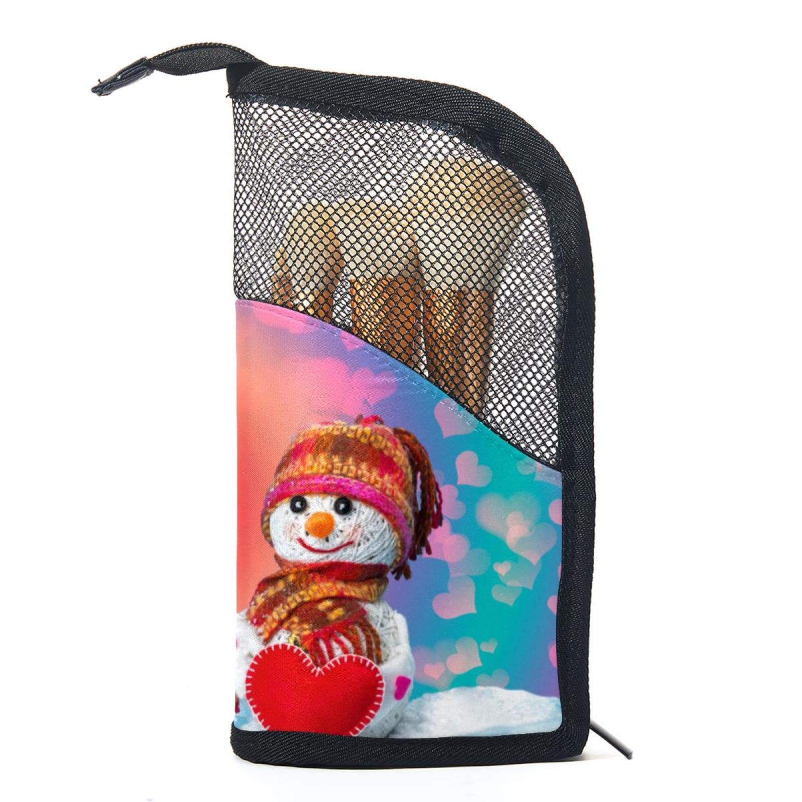 **12-Piece Makeup Brush Organizer Bag with Christmas Tree & Snowman Design - Portable Travel Cosmetic Brush Holder Case for Professional Makeup Artists & Beauty Enthusiasts**
