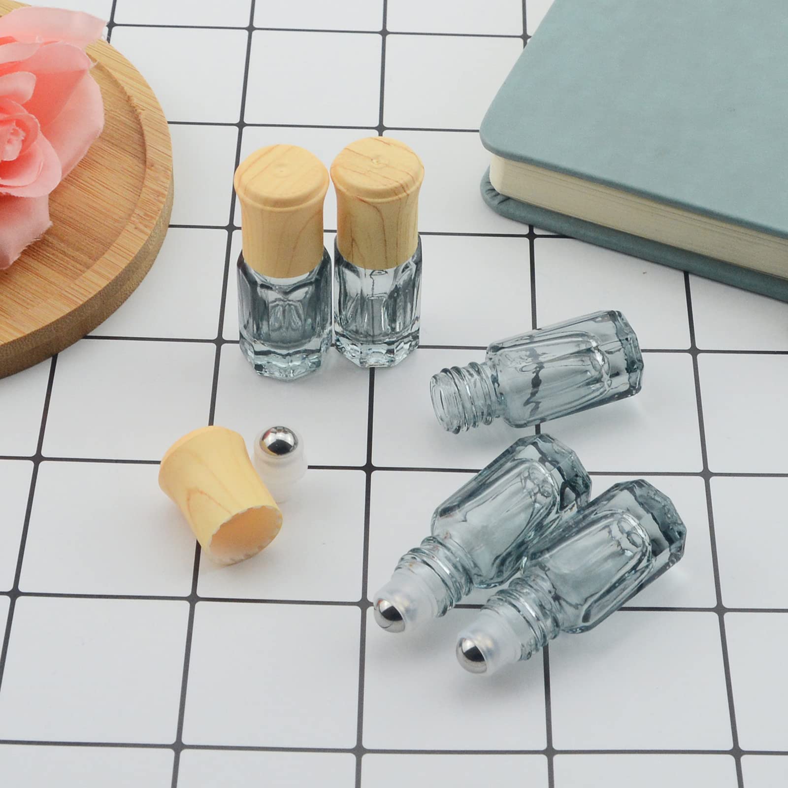 Wwolife 14Pcs 3ml Black Glass Roller Bottles - Mini Roll On Bottles for Essential Oils, Perfume, Cosmetics & Aromatherapy - Empty Sample Vials with Leak-Proof Cap - Perfect for DIY Blends, Travel & Gift Sets