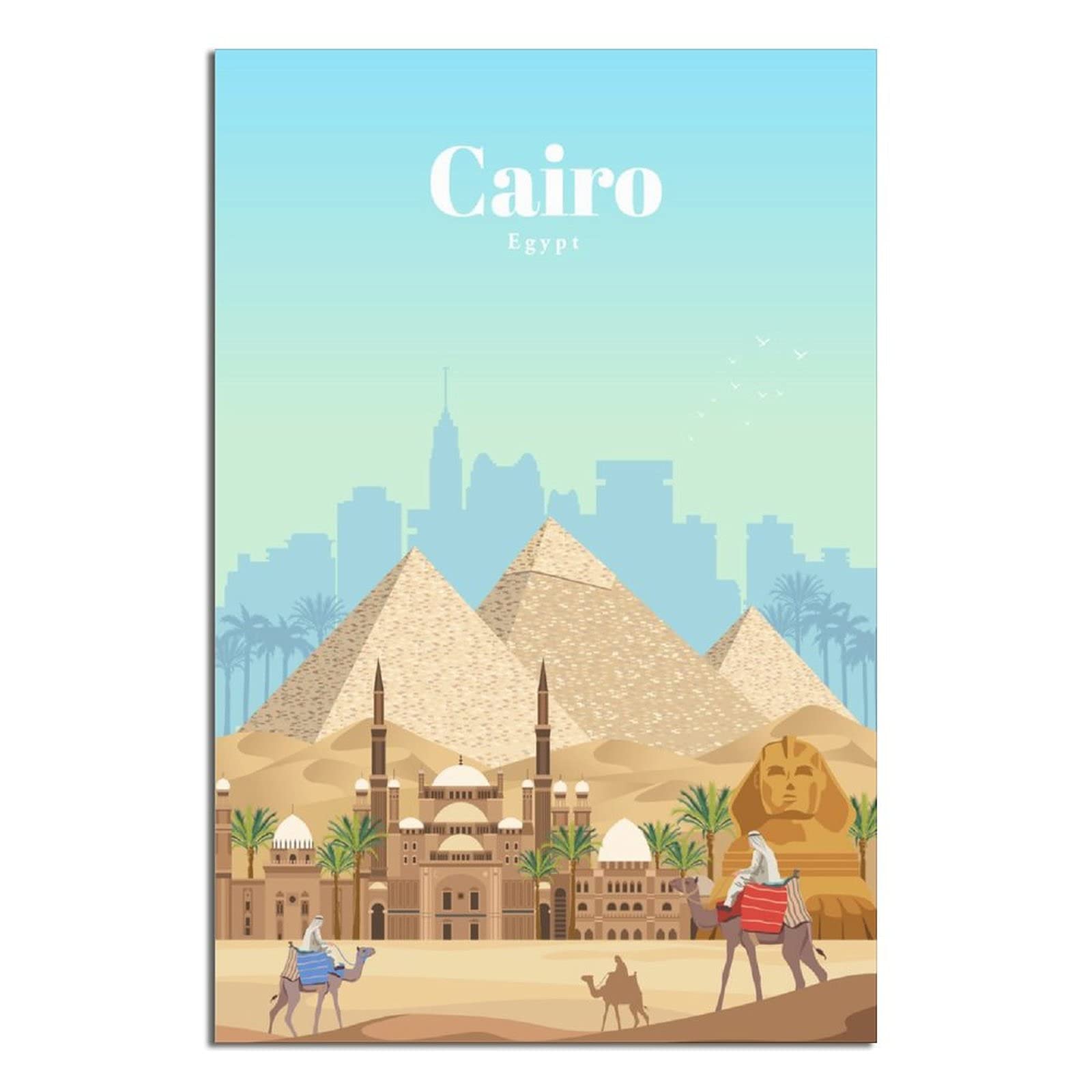 Vintage Travel Posters of Cairo Egypt with Desert Pyramid & Camels - Canvas Wall Art for Modern Home Decor | Perfect for Living Room, Bedroom & Office | Unique Birthday Gift Idea for Travel Lovers | Ideal for World Culture Themed Spaces & Wanderlust Inspiration