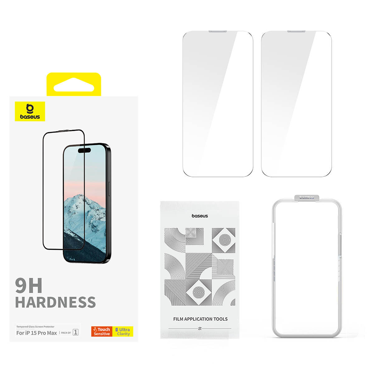 Baseus Diamond Series Tempered Glass Screen Protector for iPhone 15 Pro Max - HD Clear, Anti-Scratch, Bubble-Free - Perfect for Daily Use, Gaming & Outdoor Activities