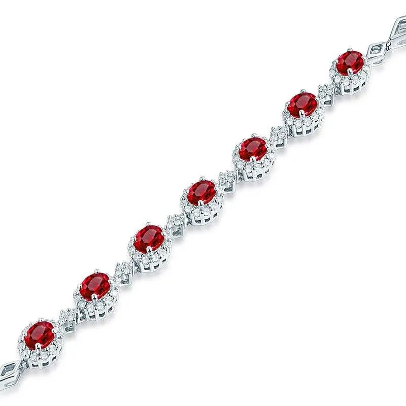 Luxury 18K White Gold Ruby and Diamond Bracelet for Women - Genuine Natural Ruby & Diamond Engagement Jewelry, Perfect for Birthday Gifts, Anniversary & Special Occasions