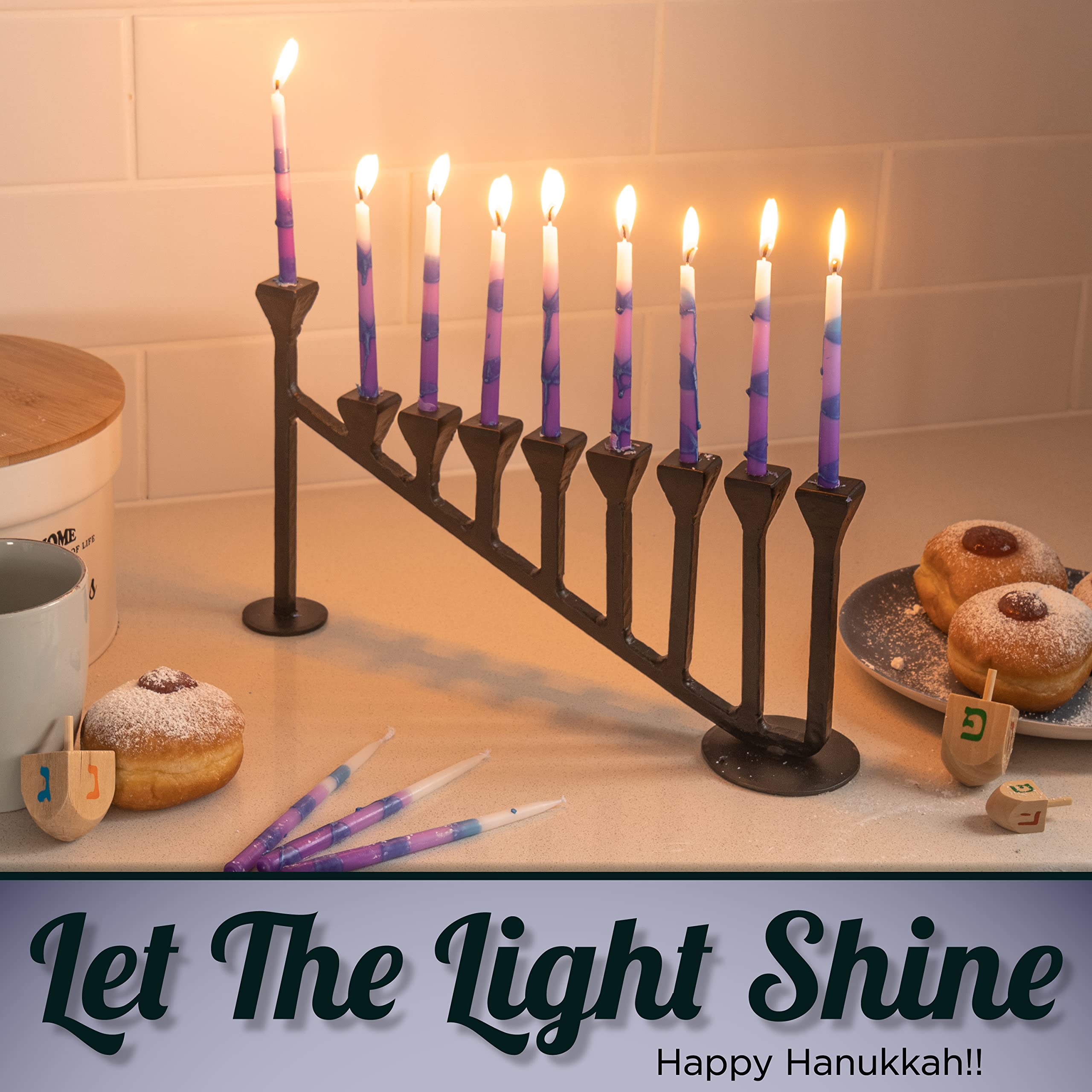 Handcrafted 9-Branch Hanukkah Menorah - Traditional Iron Hanukiah Candlestick Holder for Chanukah Celebration - Black Decorative Menorah (13.7