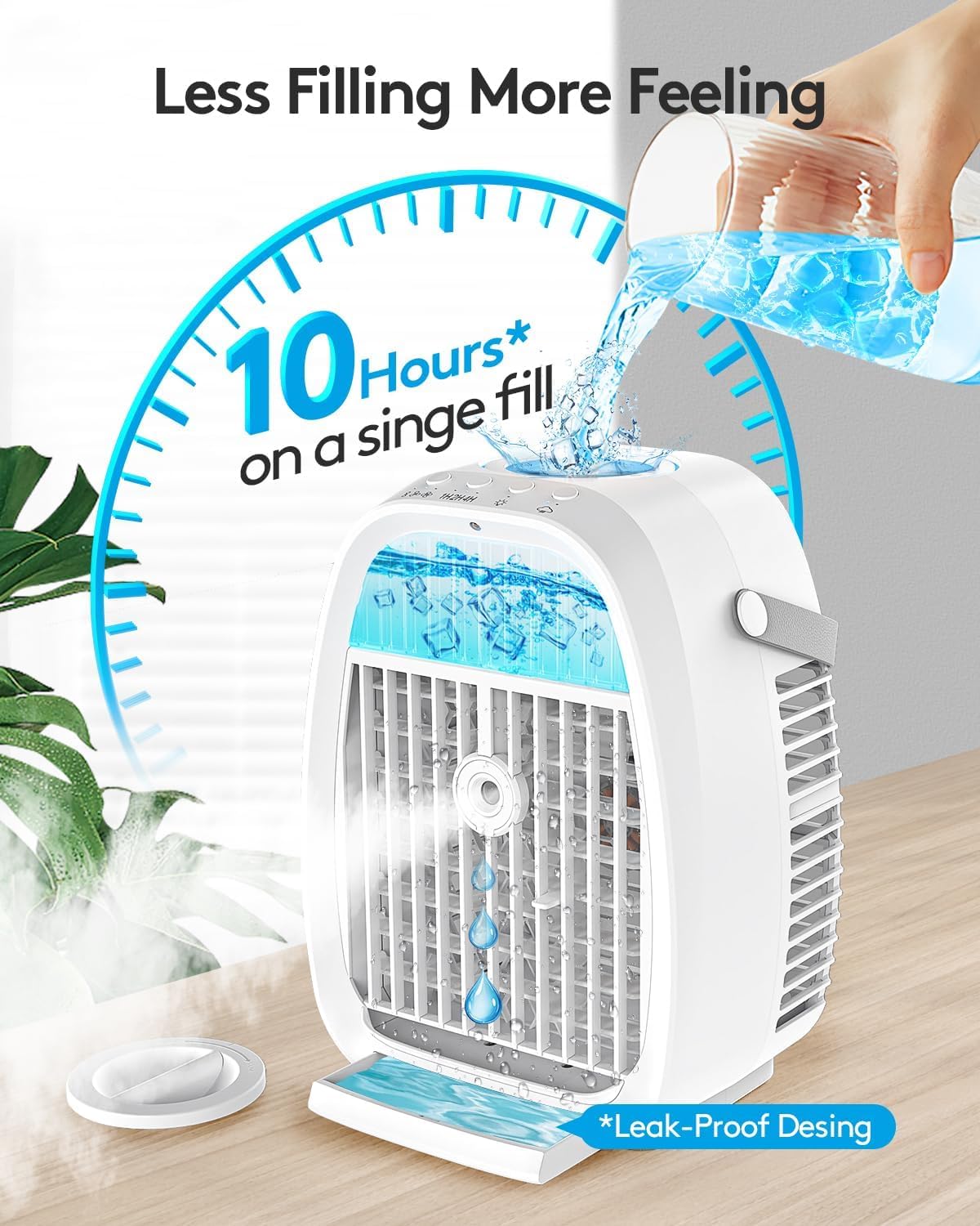 Portable Air Conditioner Fan with 4-in-1 Humidifier & Cooling Function - 1400ML Large Water Tank, 3 Speed Settings | Mini Evaporative Cooler for Home, Office & Workspace | Perfect for Bedroom, Living Room & Desk Use