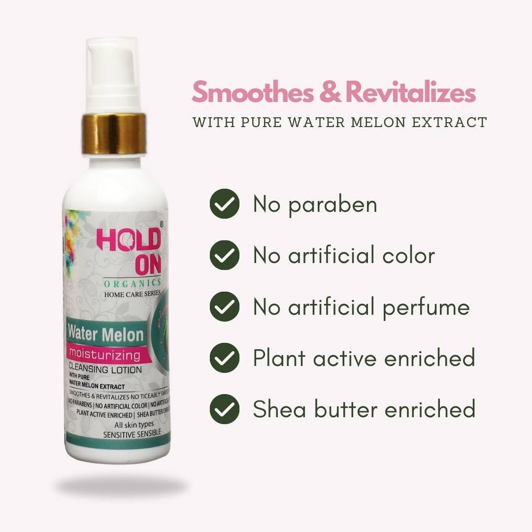 HOLD ON® Watermelon Extract Cleansing Lotion - Moisturizing & Revitalizing Face & Body Wash (100ml) | Gentle Daily Cleanser for Dry & Sensitive Skin | Perfect for Morning & Night Skincare Routine