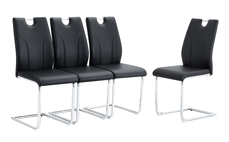 Modern Black PU Dining Chairs Set of 6 - Waterproof Leather Upholstered Chairs with Silver Metal Legs for Kitchen, Restaurant, Office & Conference Room - Elegant & Durable Seating Solution for Home & Commercial Use