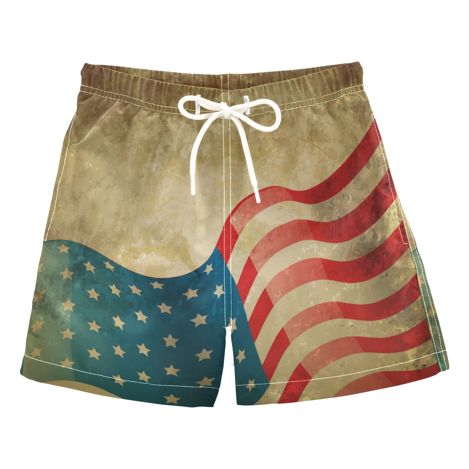 Vintage American Flag Swim Trunks for Boys 2-8 Years Old - Quick Dry Toddler Swimwear with UPF Protection | Perfect for Beach, Pool, and Summer Water Activities