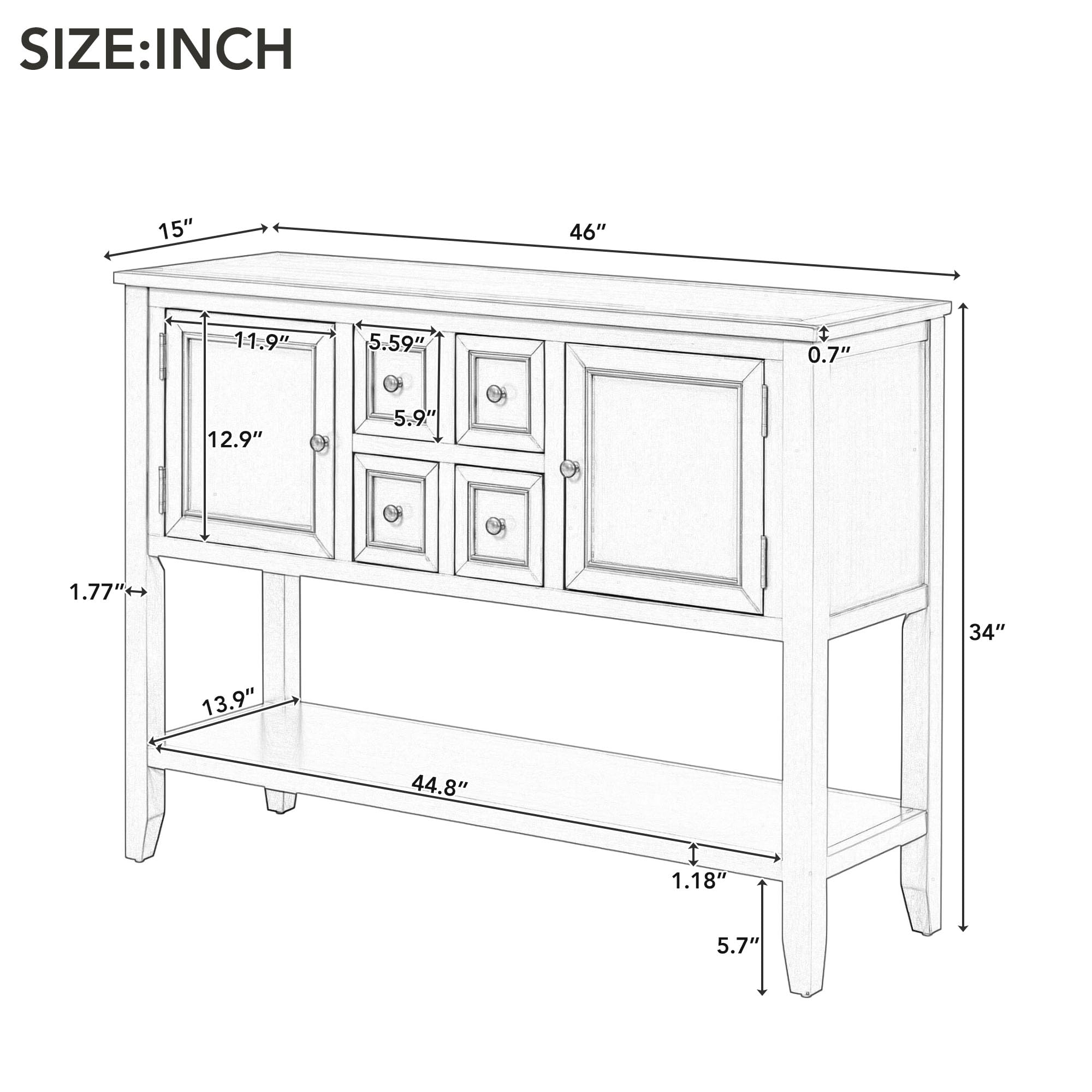 Harper & Bright Buffet Table with Drawers & Cabinets - Kitchen Storage & Sideboard for Dining Room (Antique Grey)
