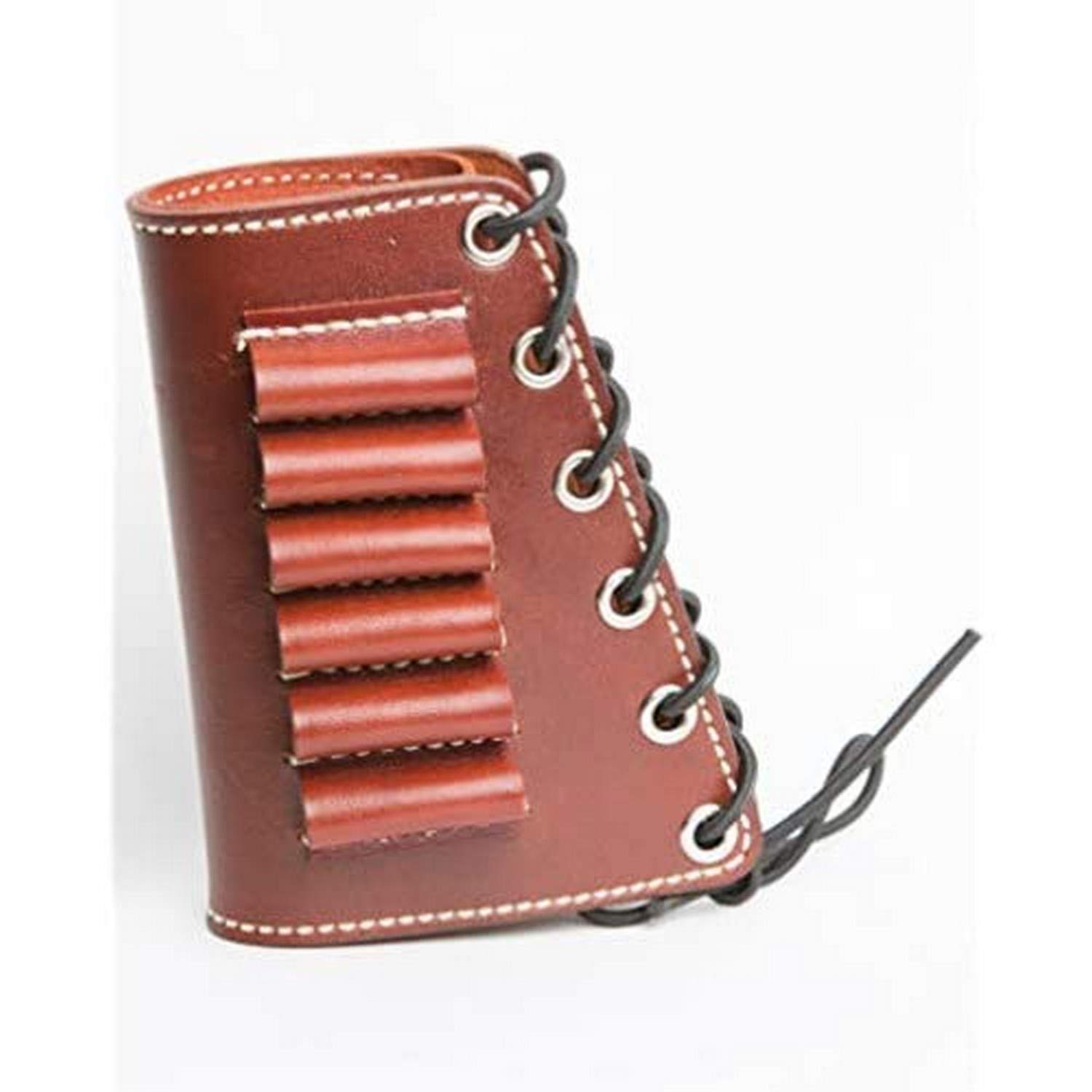 Diamond D Leather Rifle Butt Cuff - 6 Loop Ammo Carrier for 45-70 Rifle Buttstock - Premium Brown Leather - Perfect for Hunting, Shooting Range & Outdoor Adventures