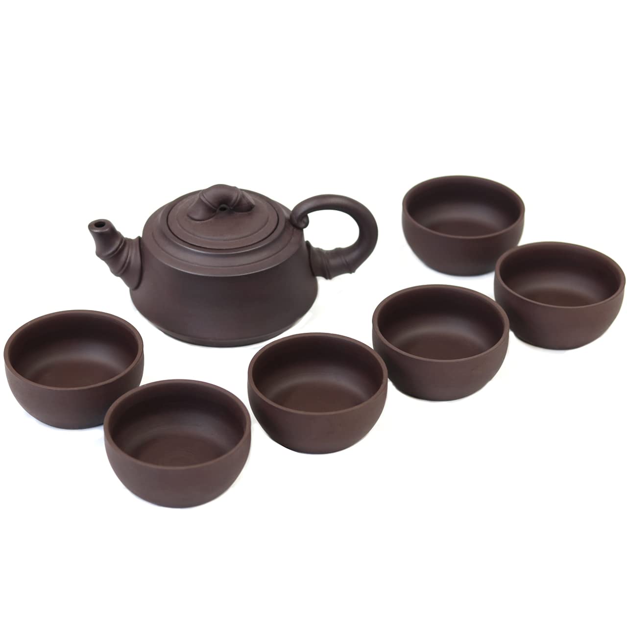 Premium 7-Piece Gongfu Tea Set with Zisha Clay Teapot & 6 Cups - Handcrafted Chinese Yixing Ceramic Tea Ware in Bamboo Gift Box for Home, Office & Tea Ceremonies