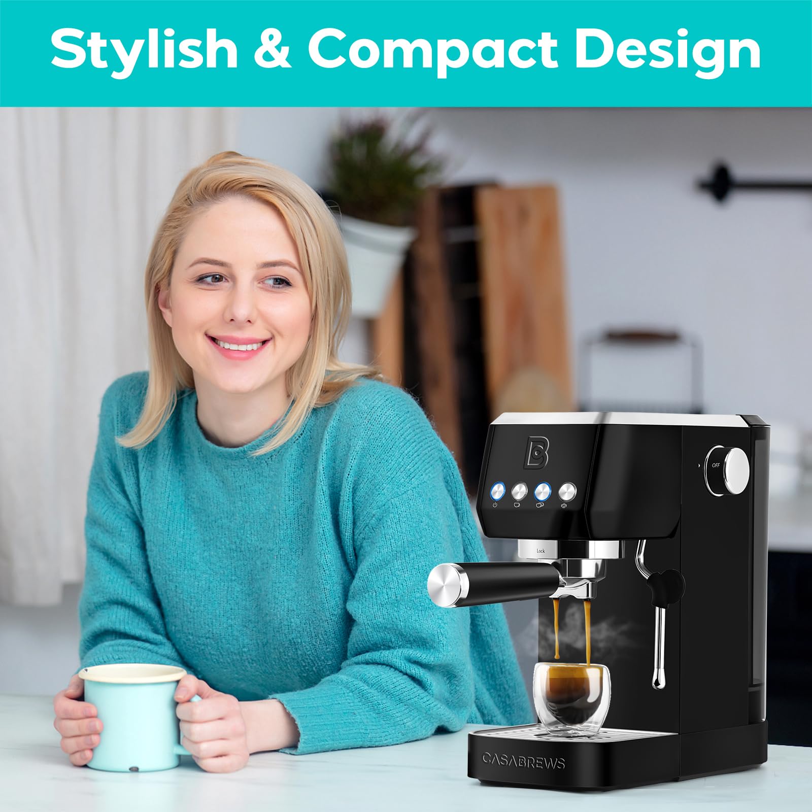 CASABREWS 20 Bar Professional Espresso Machine with Steam Milk Frother - 49oz Removable Water Tank Coffee Maker for Cappuccino & Latte - Perfect for Home Baristas & Coffee Shops (Black)