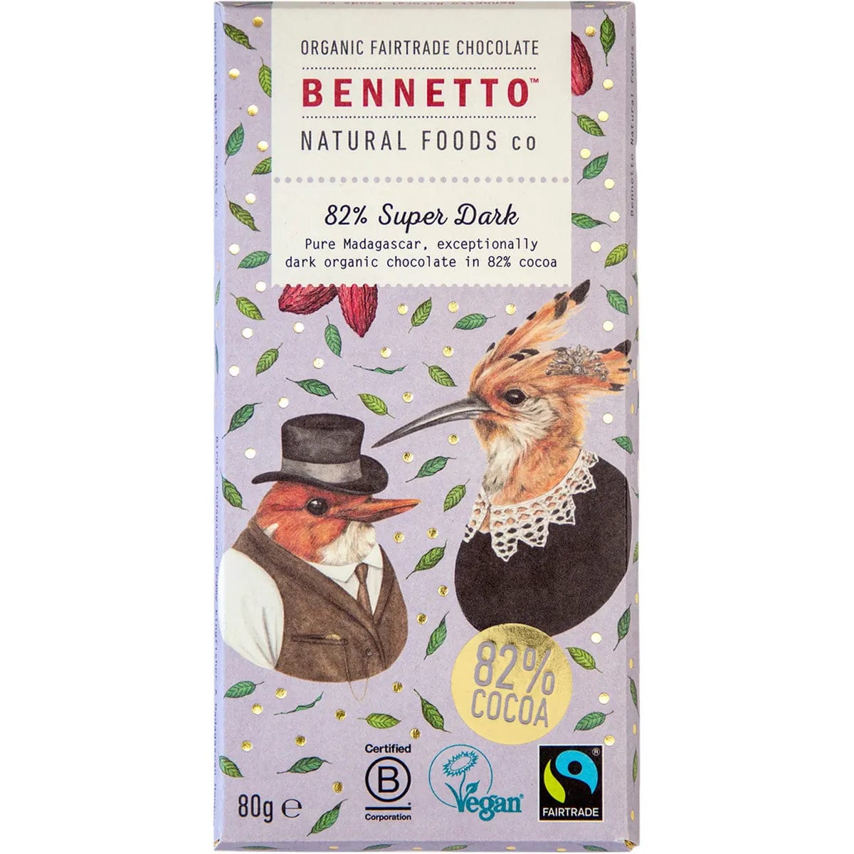 Organic Dark Chocolate Bar 80g - Bennetto Super Dark 85% Cocoa | Vegan, Gluten-Free | Perfect for Gifts, Baking & Healthy Snacking