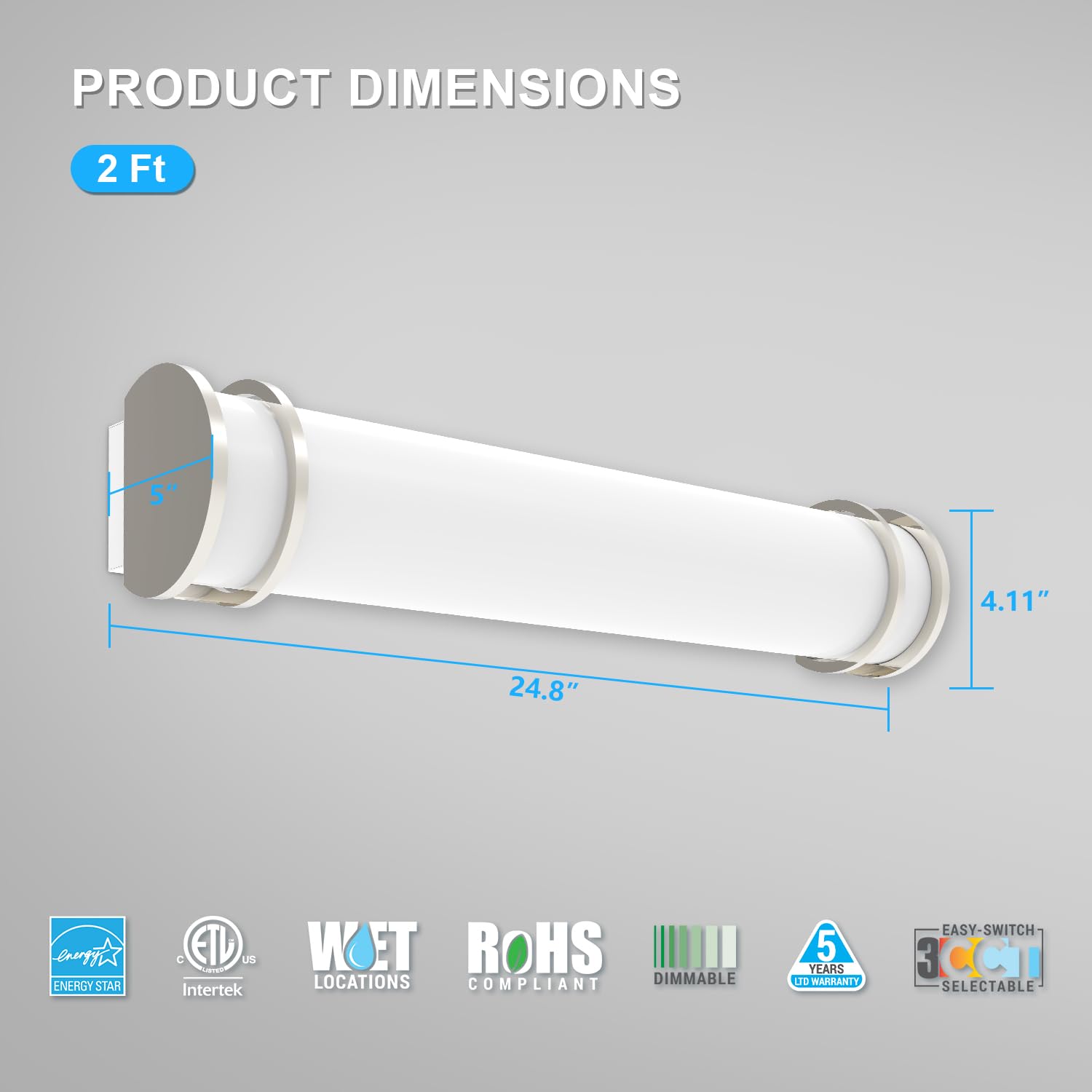 2-Pack 2Ft Modern Bathroom Vanity Light - LED Mirror Light Fixture with Steel Frame & Powder Coated Paint - 2520LM, 28W, UL & Energy Star Certified - Perfect for Bathroom, Powder Room & Dressing Room Lighting