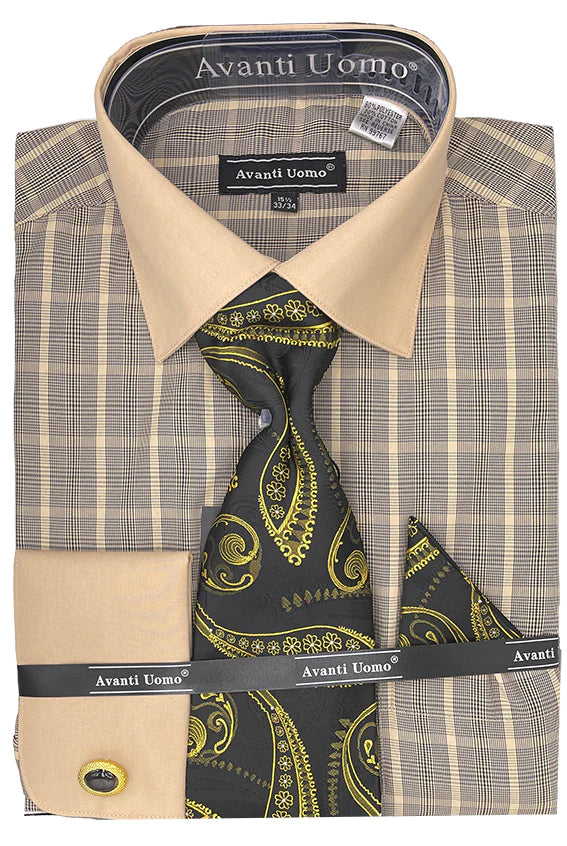 Stylish Black Check Pattern Dress Shirt Set with Cufflinks - Perfect for Business Meetings & Formal Occasions