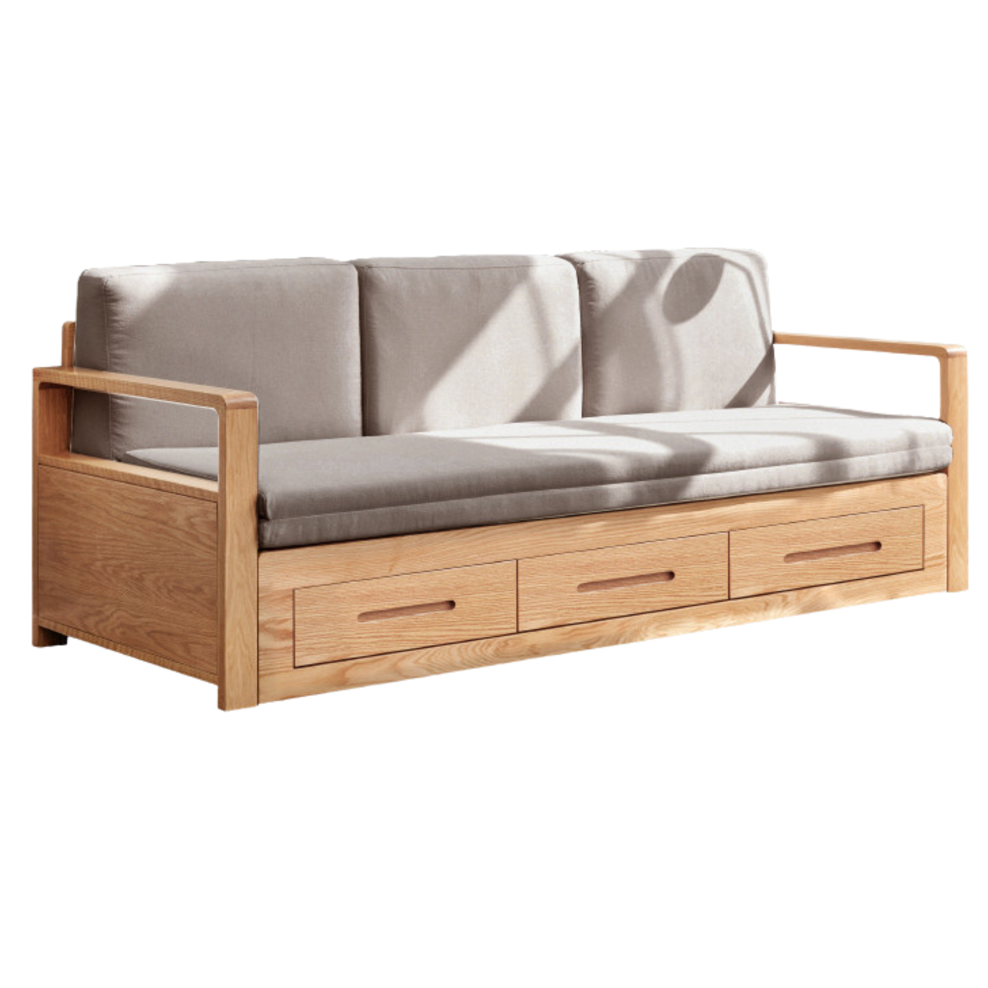 84.2х33-56.2х27.5 inch / 214х84-143х70сm / Natural Wood sofa bed - smoked chestnut three-drawer
