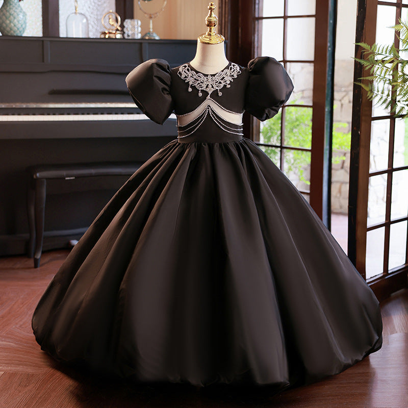Elegant Hollow Mesh Beaded Princess Dress for Baby Girl - Perfect for Birthday Parties, Photo Shoots & Special Occasions
