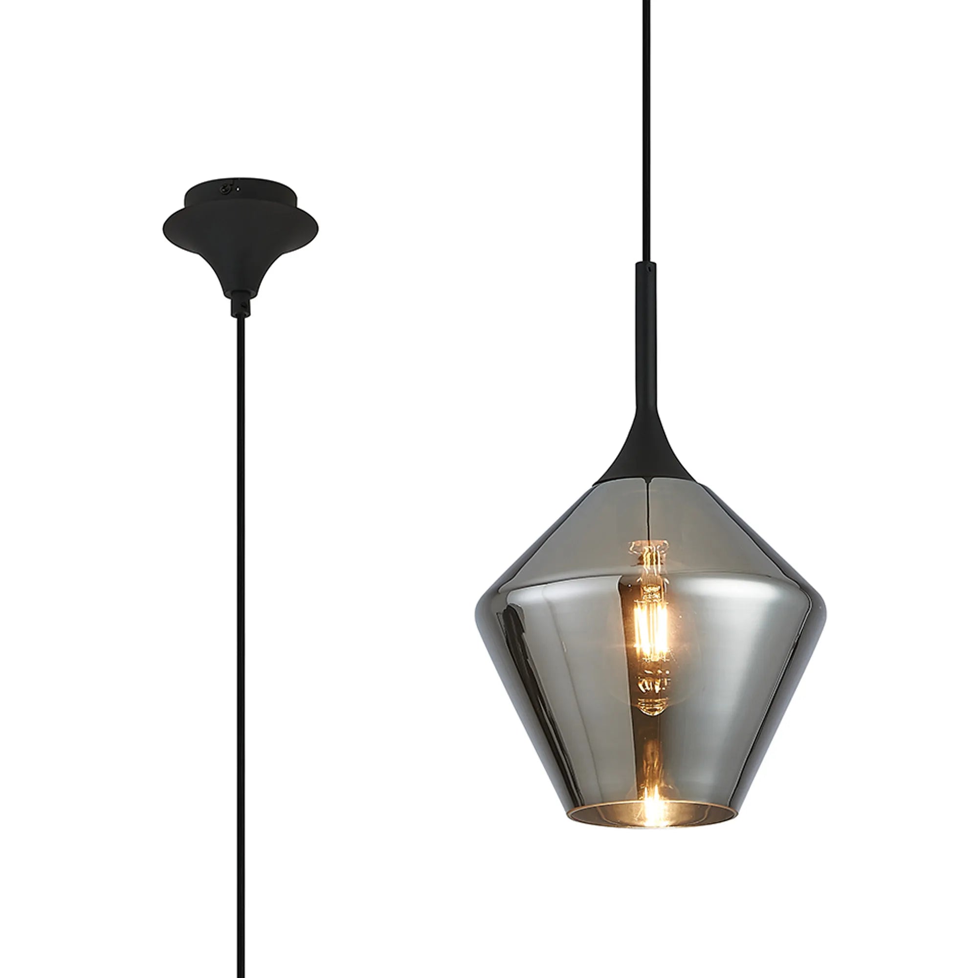 Benalla Single Pendant Light Fixture - Diamond Glass Shade with E27 Socket in Multiple Finish Options - Perfect for Dining Room, Kitchen Island or Bedroom Lighting