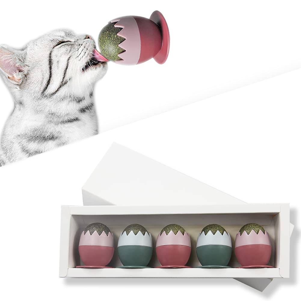 Hestina 5-Pack Natural Catnip Toys for Cats - Chewable Lickable Balls with Dental Cleaning Benefits, Stress Relief for Indoor Kittens, Healthy Kitty Treats (Matcha Green & Rose Red) - Perfect for Playtime, Training & Bonding with Your Feline Friend