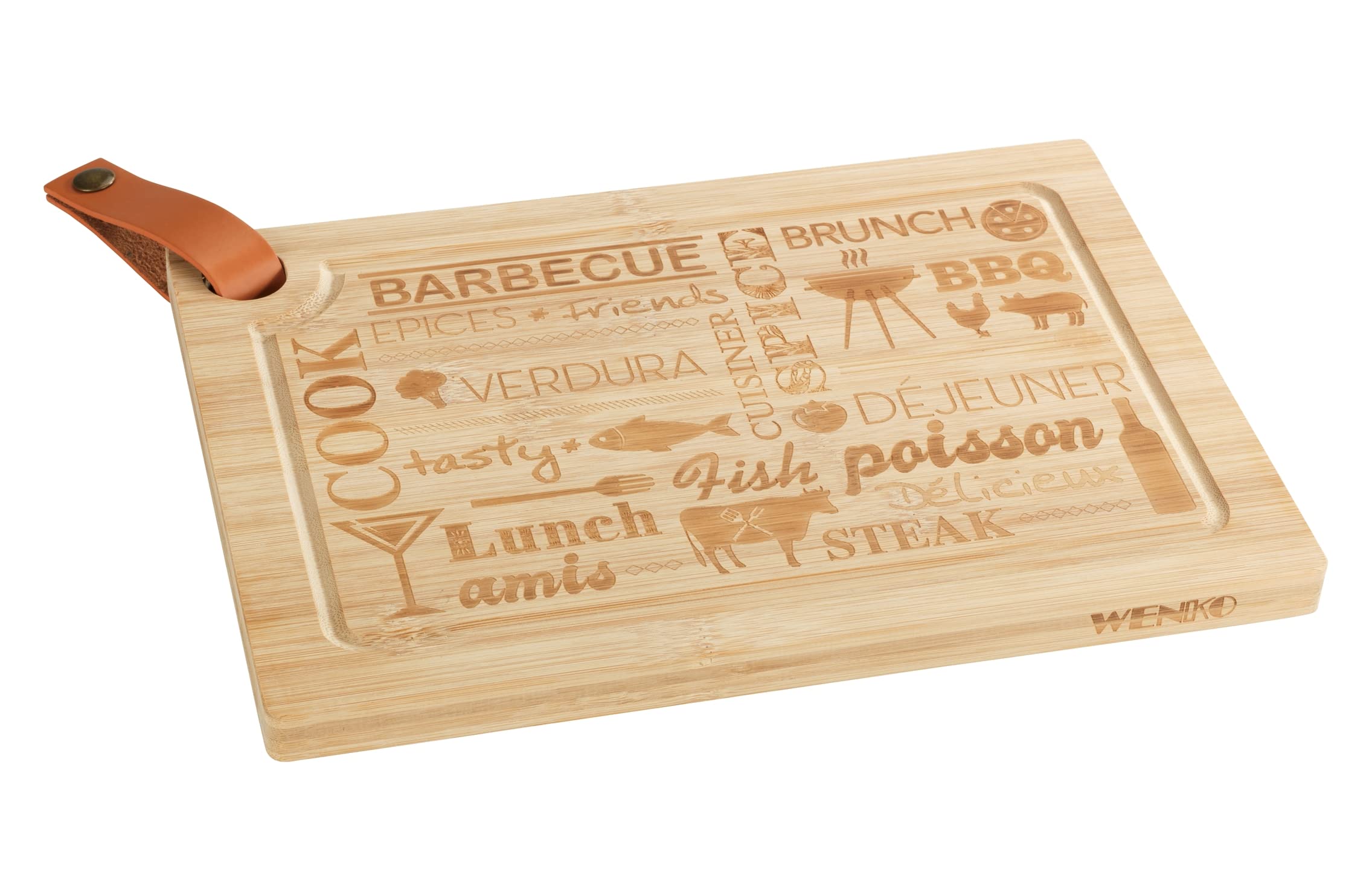 Premium WENKO Wooden Steak Cutting Board with Juice Groove - Large Kitchen Chopping Block for Meat, Vegetables & Fruits | Non-Slip, Easy to Clean | Perfect for Grilling, BBQ & Food Prep