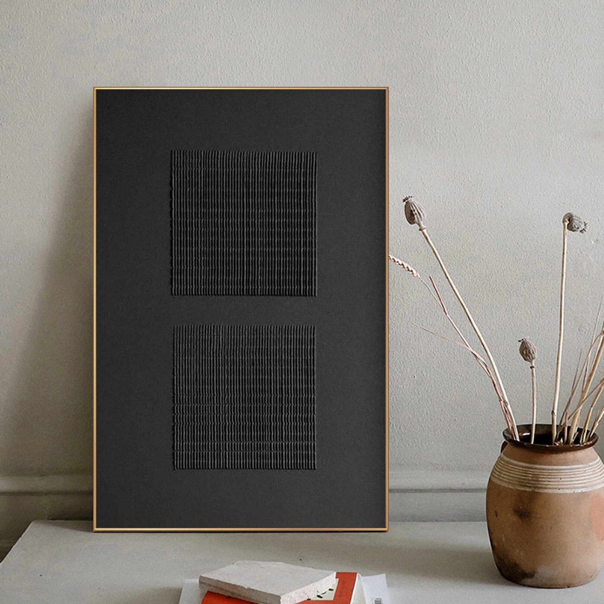 Black Minimalist Textured Painting Canvas Wall Art - Modern Abstract Home Decor for Living Room, Bedroom & Office #MZ012
