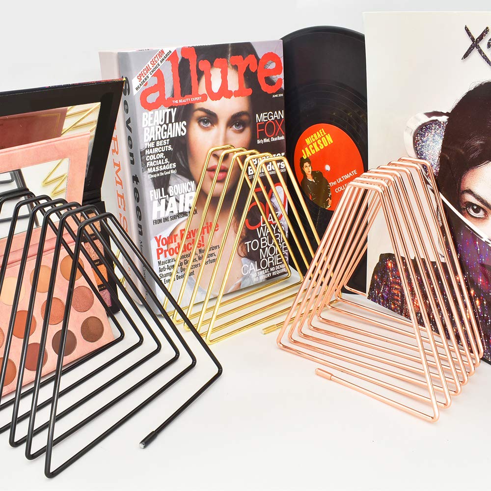 Adjustable 7-Slot Metal Wire Magazine File Holder - Triangle Book Organizer Rack for Office, Home & School - Black Vinyl Storage for Documents, Folders & Decor | Perfect for Desk Organization & Magazine Display