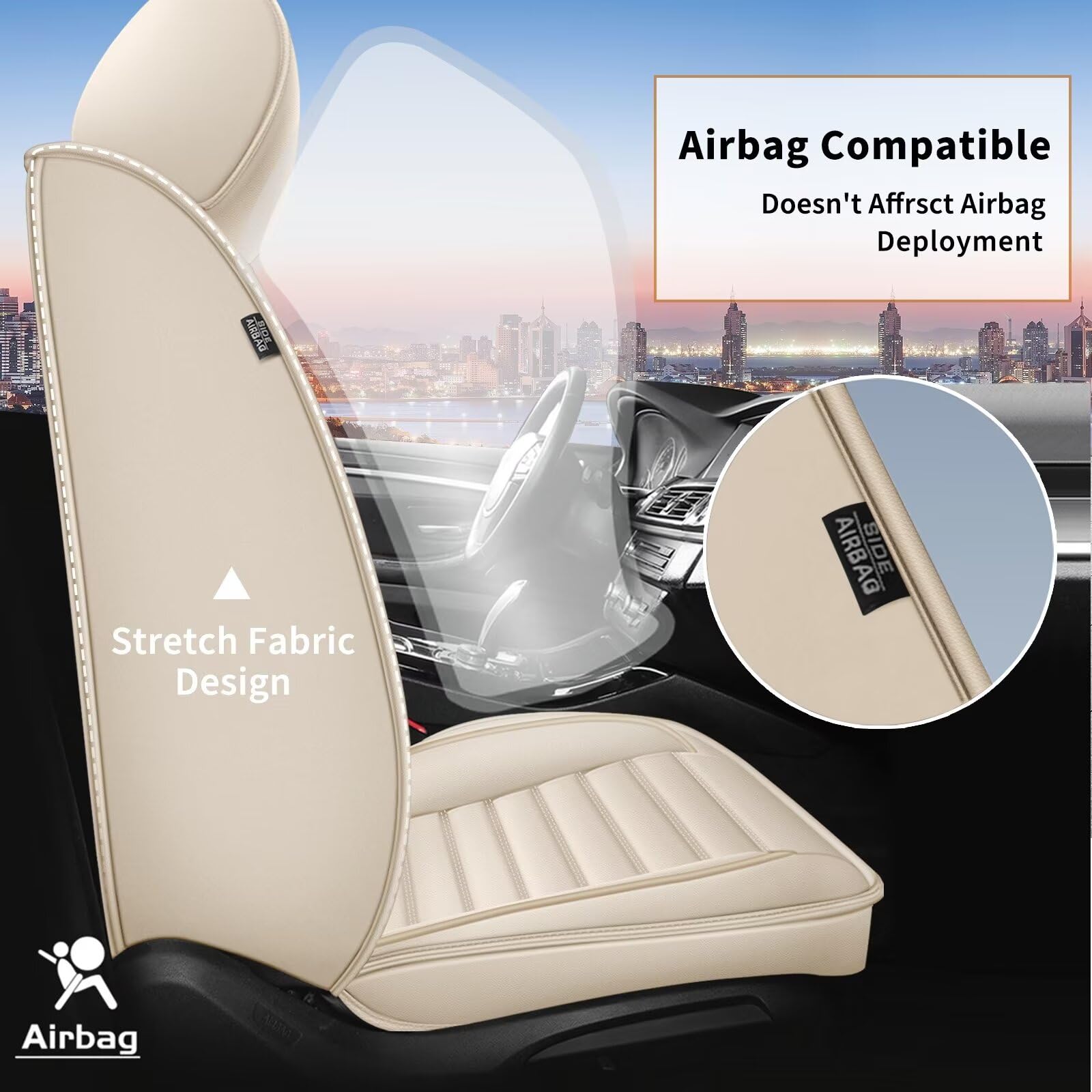 Premium Faux Leather Car Seat Covers for Ford Fusion 2006-2020 - Waterproof, Airbag-Compatible Front Seat Cushions (Beige) | Perfect for Daily Commutes, Road Trips & Protecting Your Vehicle's Interior