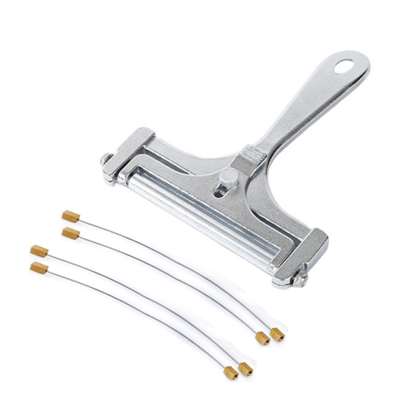 Stainless Steel Adjustable Wire Cheese Slicer - Handheld Cheese Cutter with 4 Extra Wires for Hard, Soft & Semi-Soft Cheeses - Perfect for Charcuterie Boards, Kitchen Prep & Gourmet Cooking