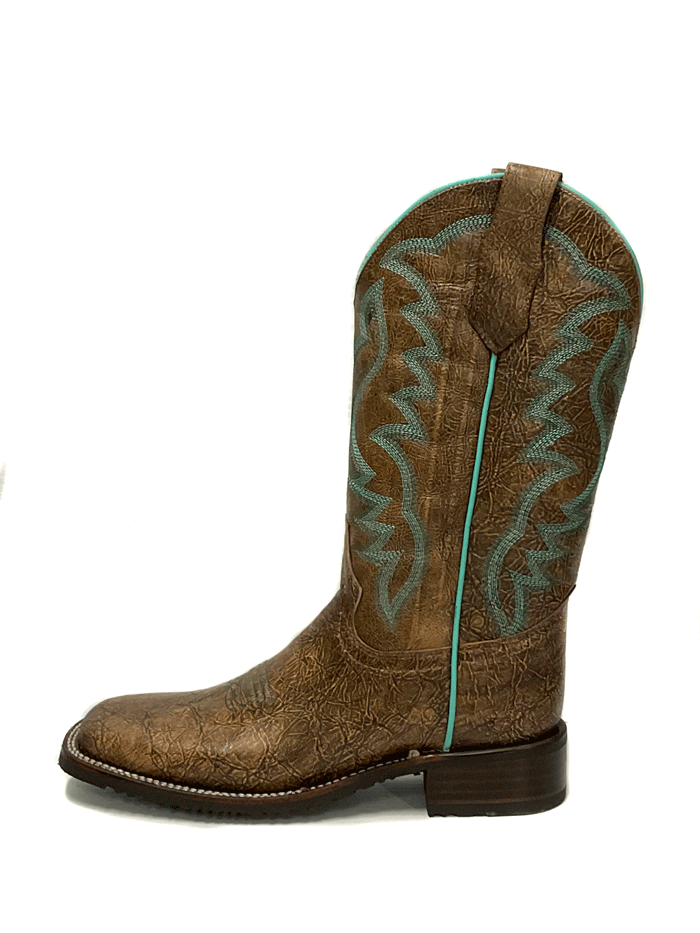 Circle G L5722 Women's Western Cowgirl Boots - Embroidered Wide Square Toe, Rubber Sole, Comfortable Peanut Color - Perfect for Rodeo, Country Dancing & Casual Wear