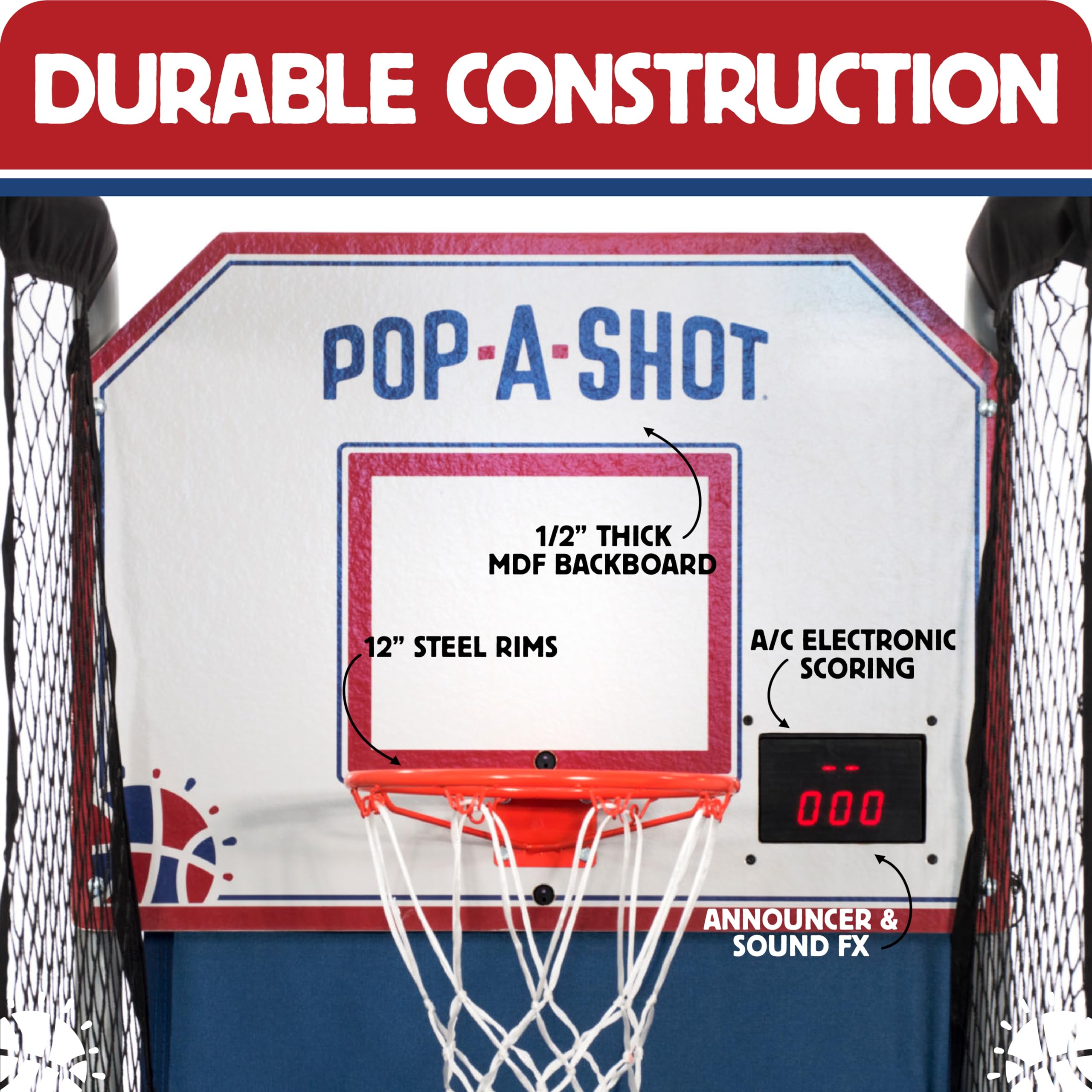 Pop-A-Shot Home Single Shot Arcade Basketball Game - Infrared Sensor Scoring, 6 Game Modes, 4 Balls & Foldable Design for Indoor Sports Fun | Perfect for Family Game Nights, Kids Parties & Home Entertainment