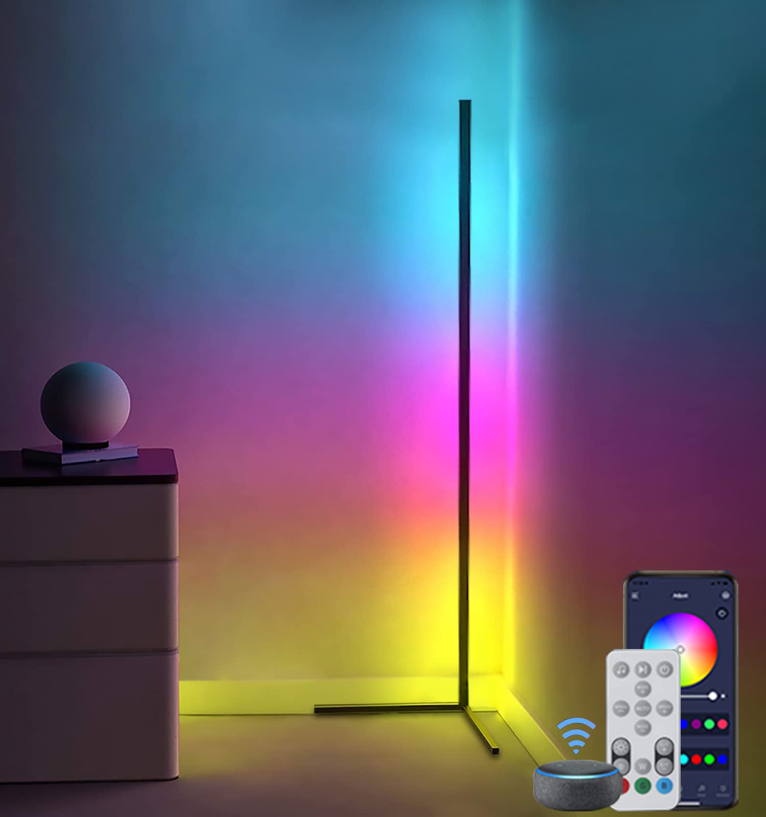 RGB Corner LED Lamp with Music Sync - Color Changing Ambient Light for Home, Game Room, Bedroom Decor - DIY Color & Scene Modes - Perfect for Parties, Gaming Setup, and Relaxation