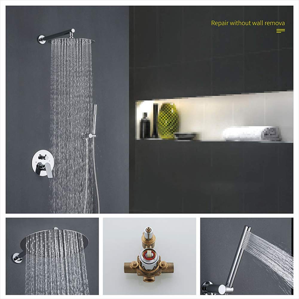 Rain Chrome Rain Mixer Shower Combo Set - Wall Mounted Bathroom Shower Faucet with Round Rainfall Shower Head & Handheld Sprayer - Perfect for Modern Bathrooms, Spa-Like Showers & Water-Saving Installations
