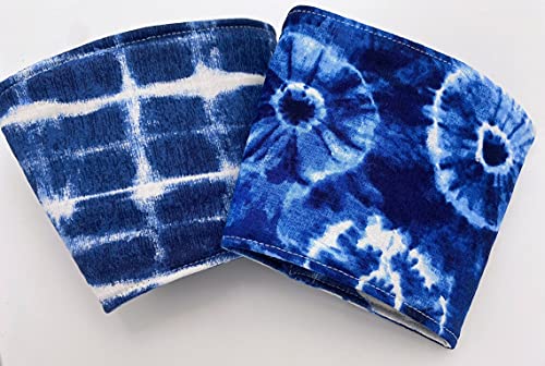 Reversible Tie Dye Coffee Cup Sleeve - Insulated Iced Coffee Cozy for Hot & Cold Drinks - Stylish Indigo Blue Design for Coffee Shops, Office Use & Travel Mugs