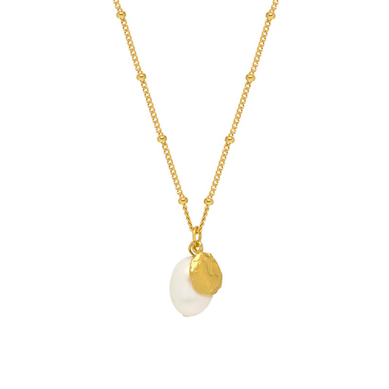 Double Charm Textured Coin & Baroque Pearl Necklace - Elegant Layered Jewelry for Women, Perfect for Date Night, Wedding, and Special Occasions