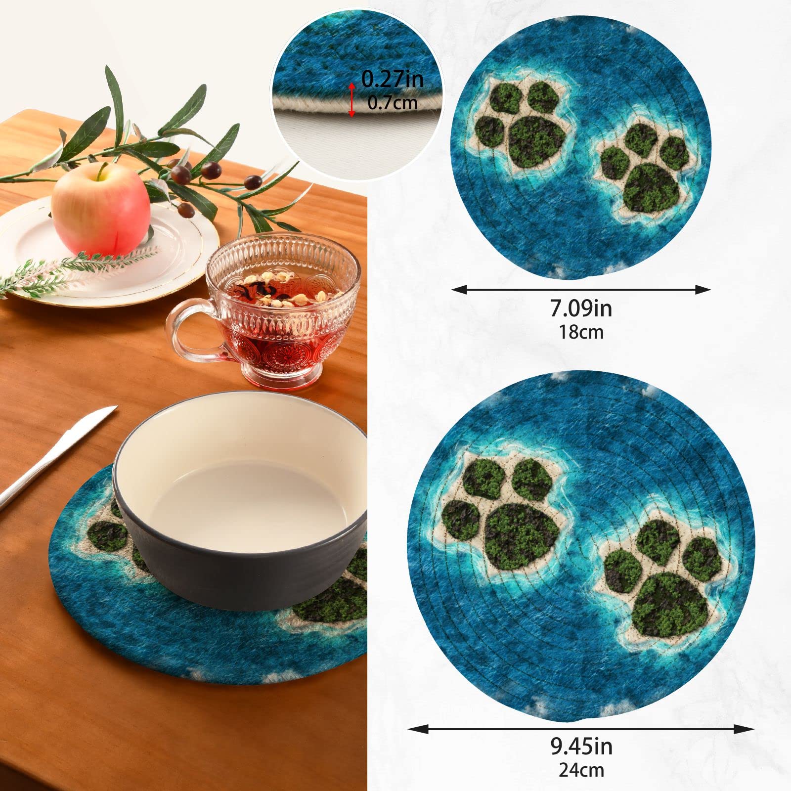 Funny Animal Paw Print Pot Holders Set of 2 - Heat Resistant Kitchen Trivets for Hot Pans, Bowls & Dishes - Dog Island Themed Cotton Woven Hot Pads - Perfect for Kitchen Decor & Protecting Countertops