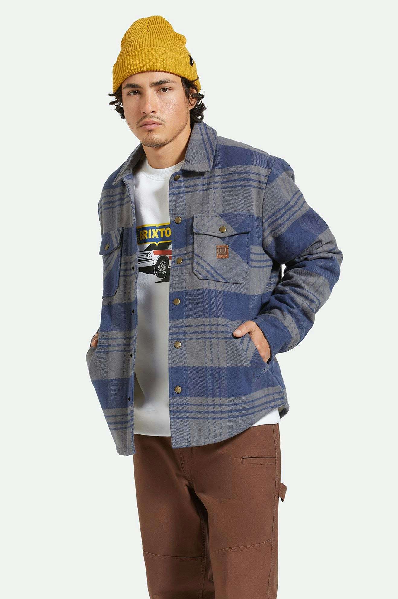 Durham Sherpa Lined Jacket for Men & Women - Washed Navy/Beige Plaid Flannel - Warm Winter Coat for Outdoor Activities & Casual Wear