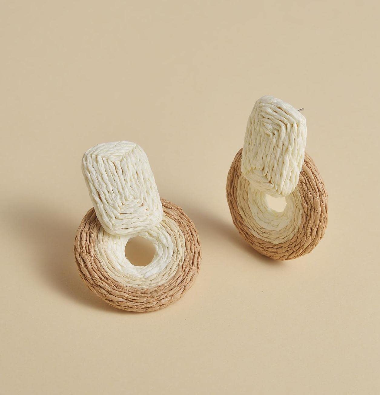 Boho Raffia Round Earrings - Handmade Wicker Drop Dangle Earrings for Women | Natural Rattan Straw Statement Jewelry | Perfect Gift for Women & Girls | Great for Summer Festivals, Beach Vacations & Boho Fashion